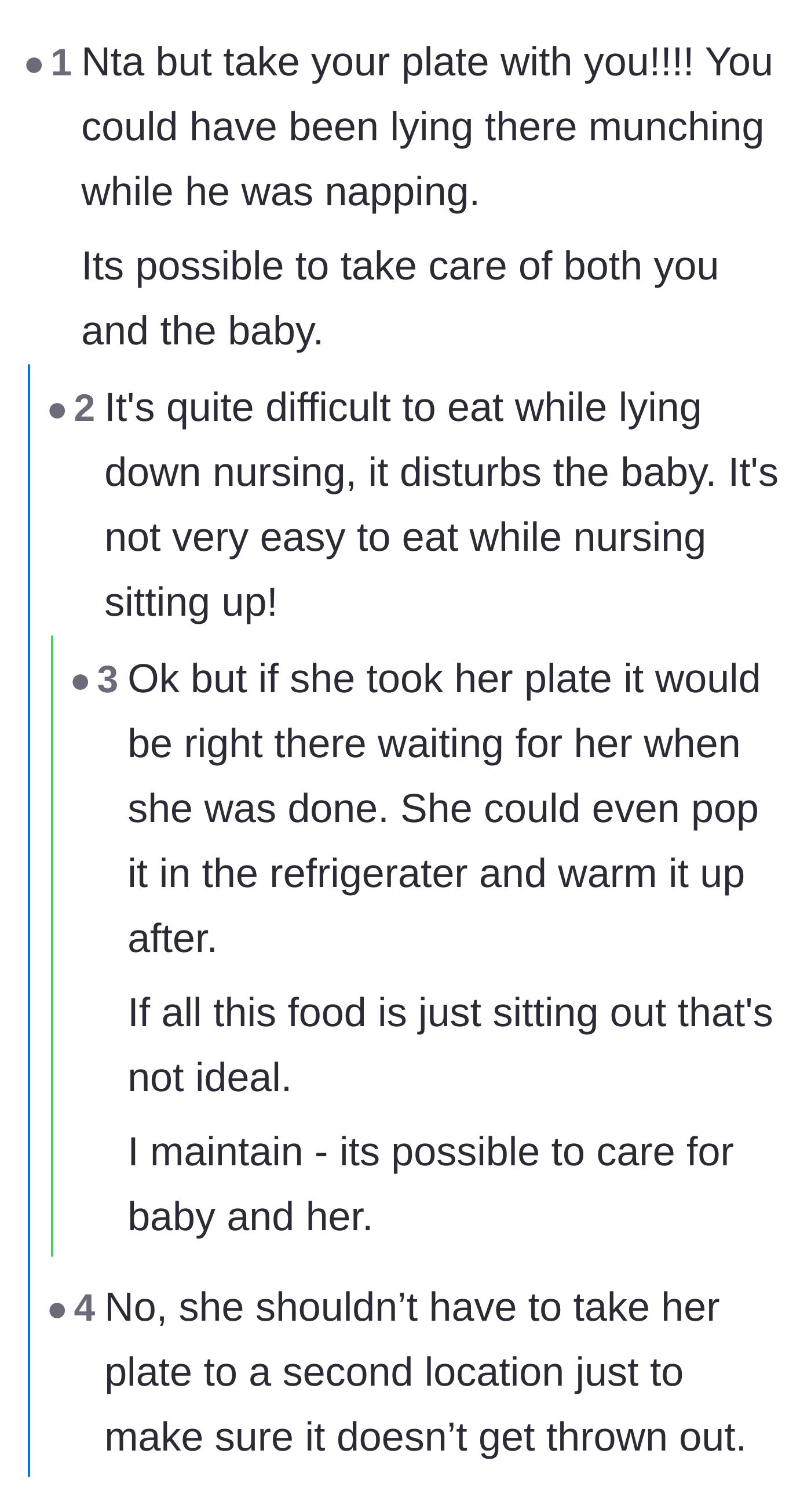 Comment thread 6 - A heated debate where some blame the mother for not taking the plate, while others fiercely defend her against the absurd expectations.