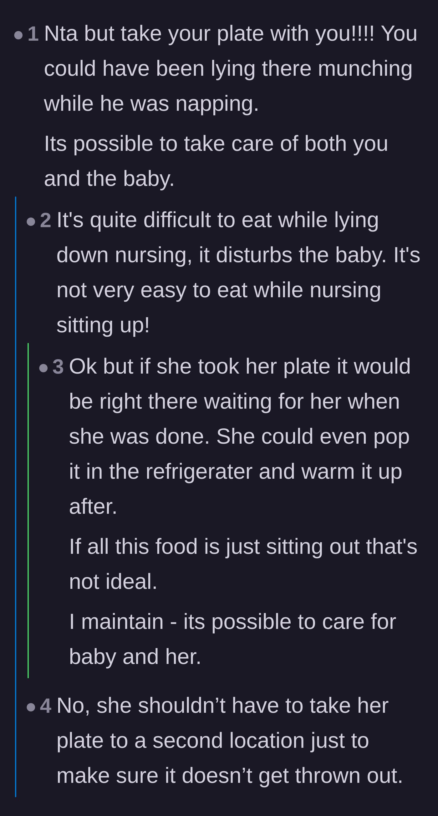 Comment thread 6 - A heated debate where some blame the mother for not taking the plate, while others fiercely defend her against the absurd expectations.
