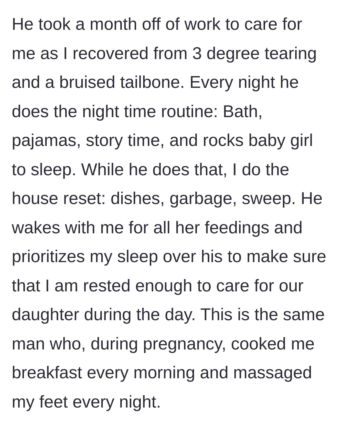 Story part 12 - The husband's attentive care during her high-risk pregnancy and postpartum recovery.