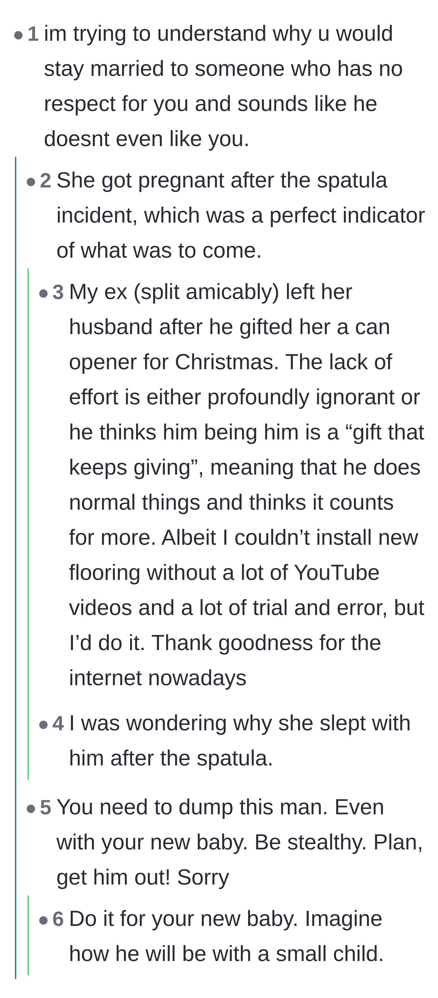 Comment thread 1 - Readers sharing their own horror stories of terrible gifts from ex-partners.