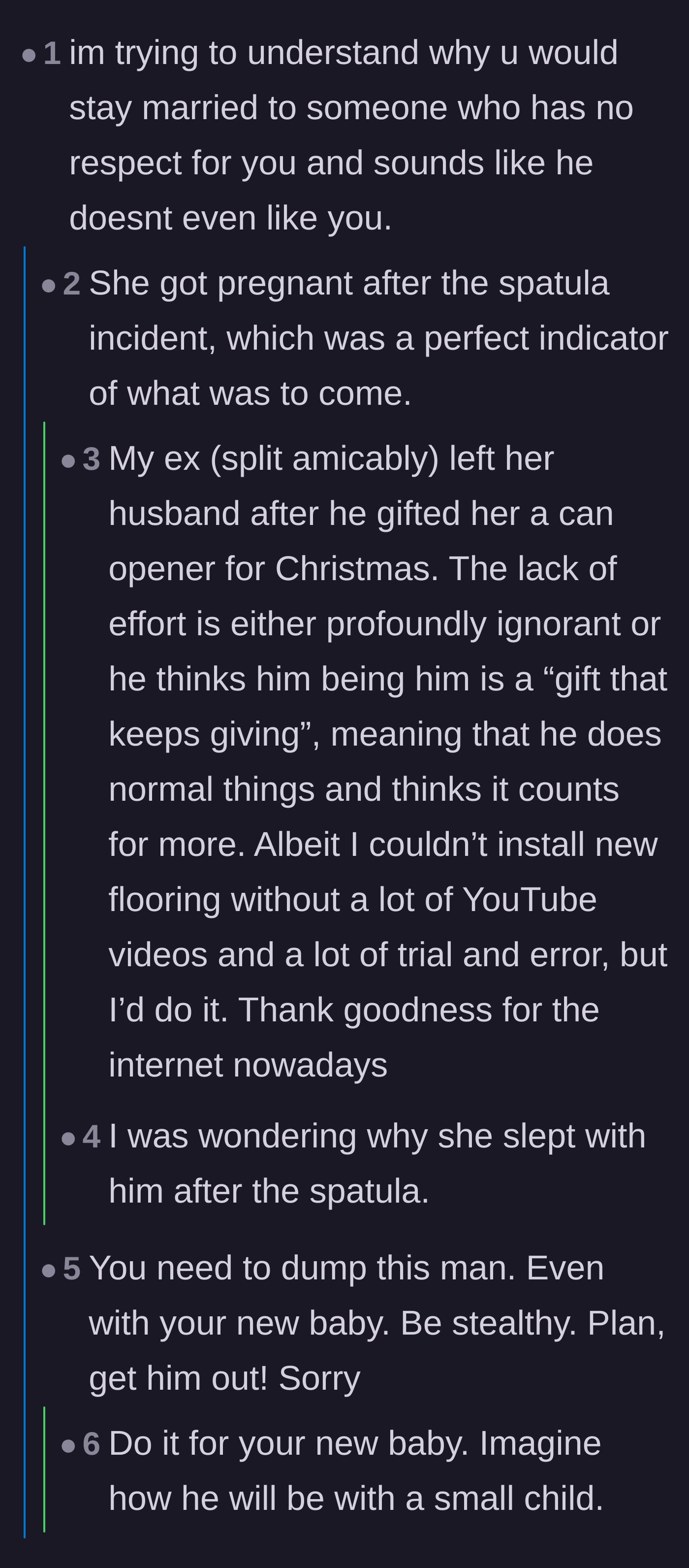 Comment thread 1 - Readers sharing their own horror stories of terrible gifts from ex-partners.