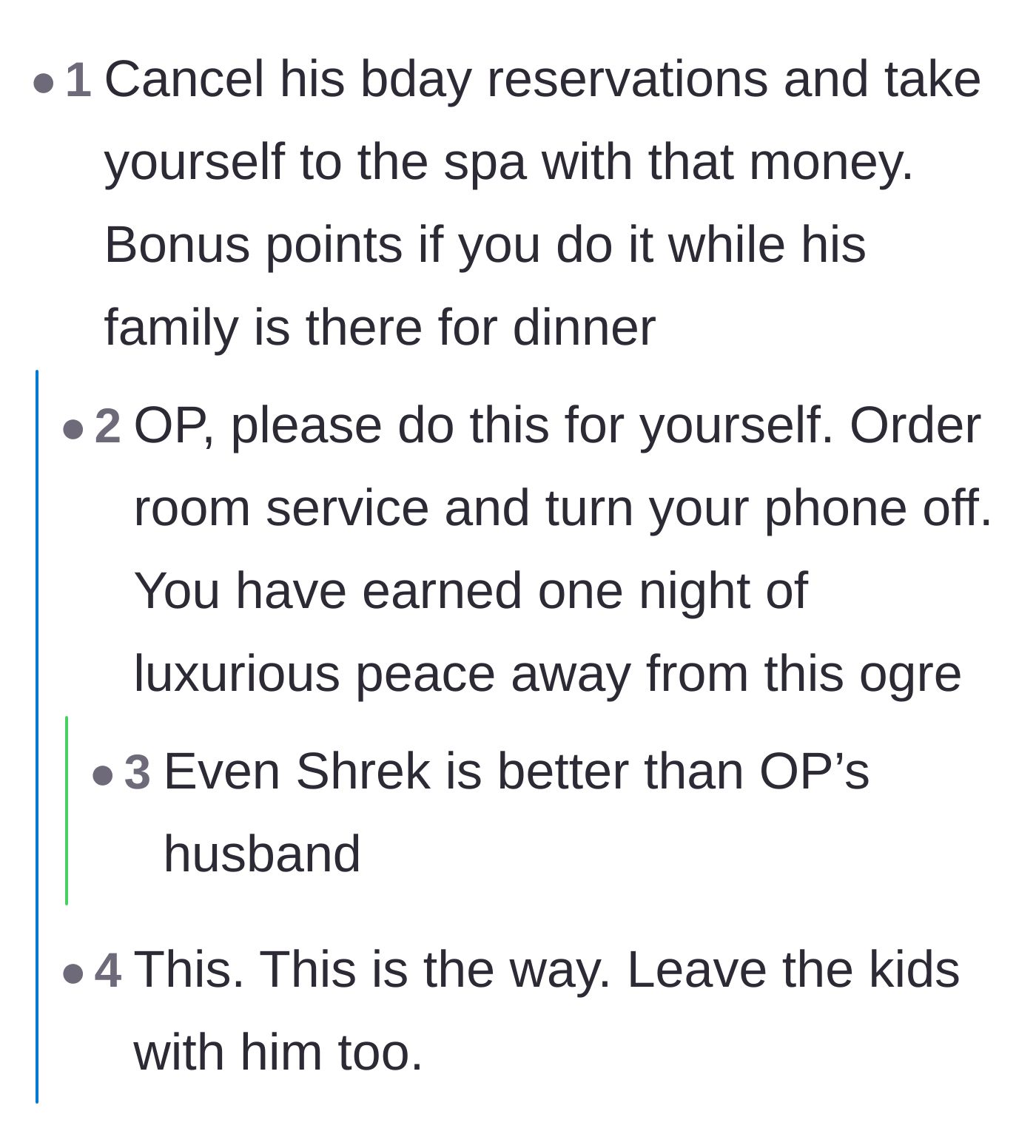 Comment thread 2 - Commenters urging the wife to take the golf money and treat herself to a luxurious spa day instead.