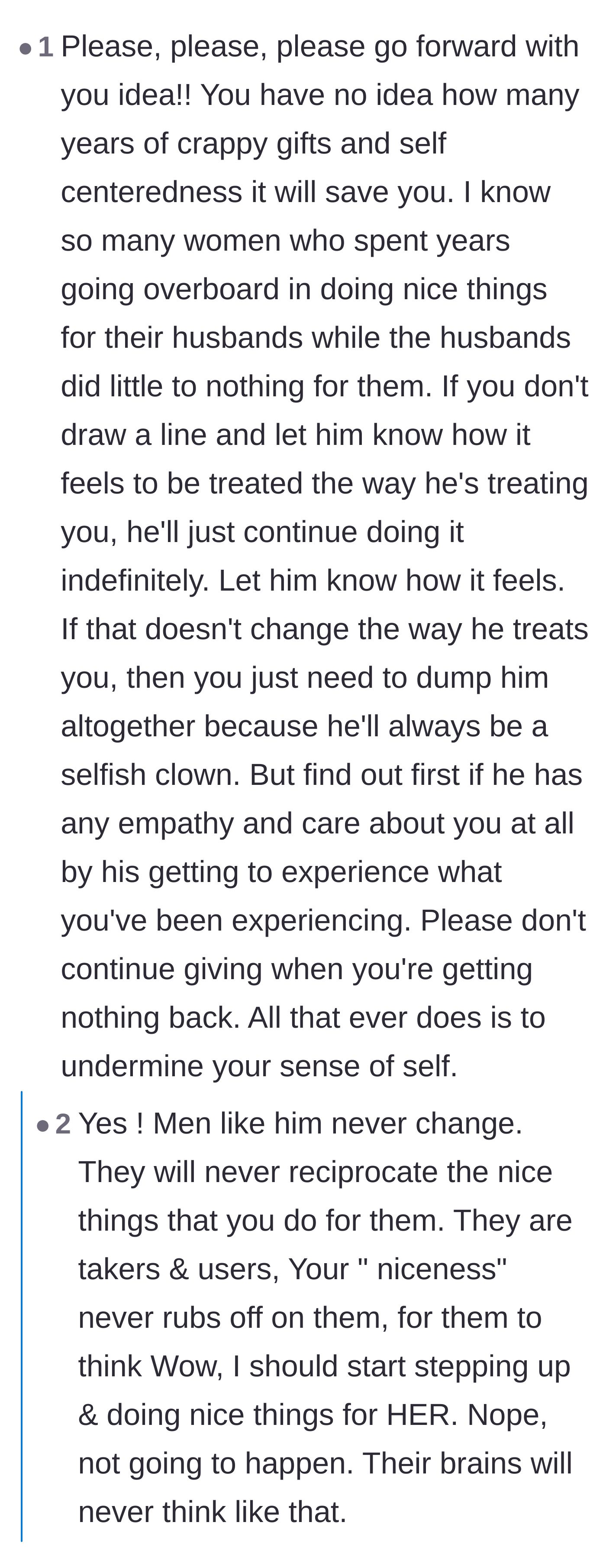 Comment thread 6 - A deep warning about how over-giving to a selfish partner will completely erode your sense of self.