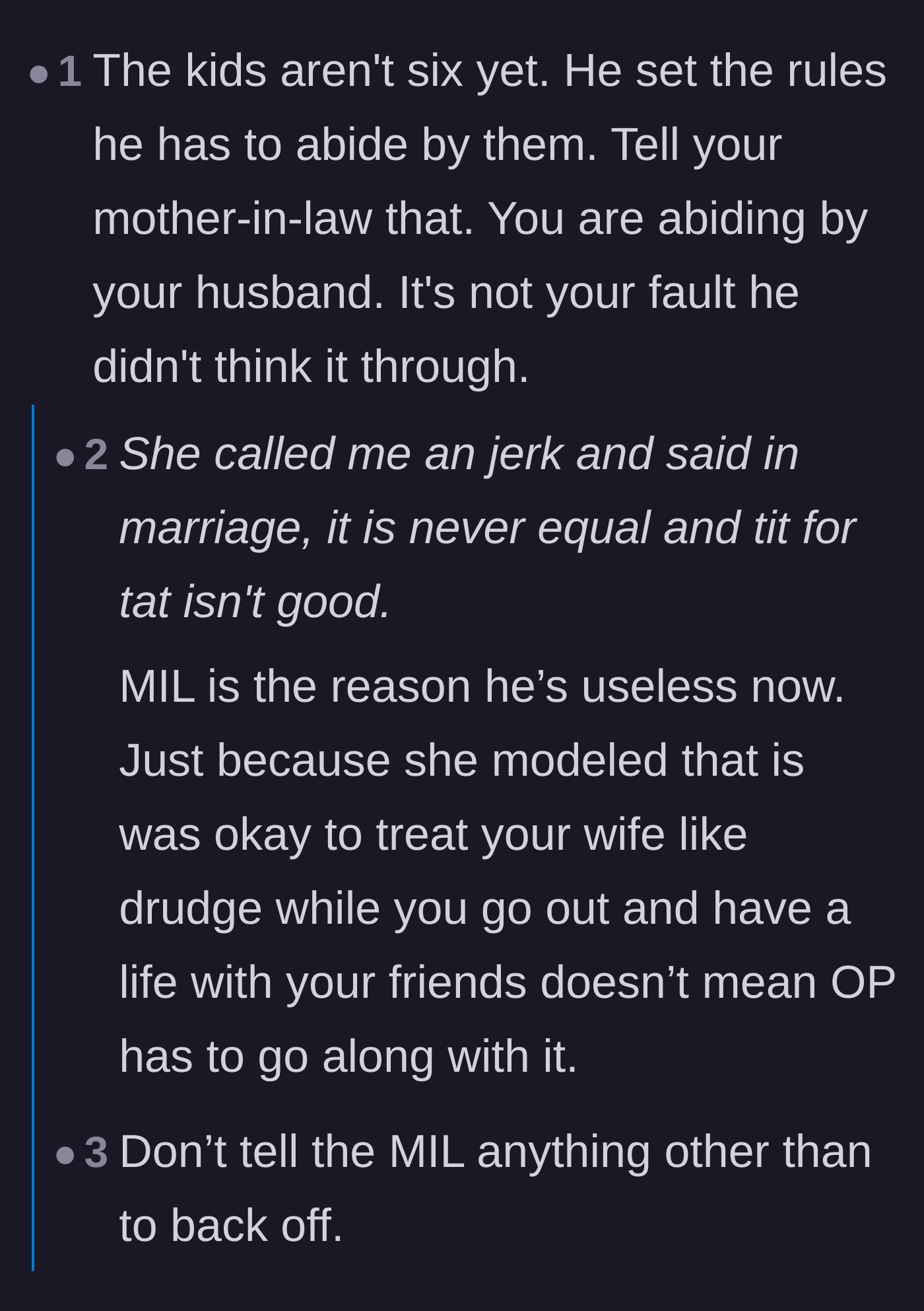 Comment thread 4 - Commenters blaming the mother-in-law for raising an entitled son and enabling his terrible behavior.