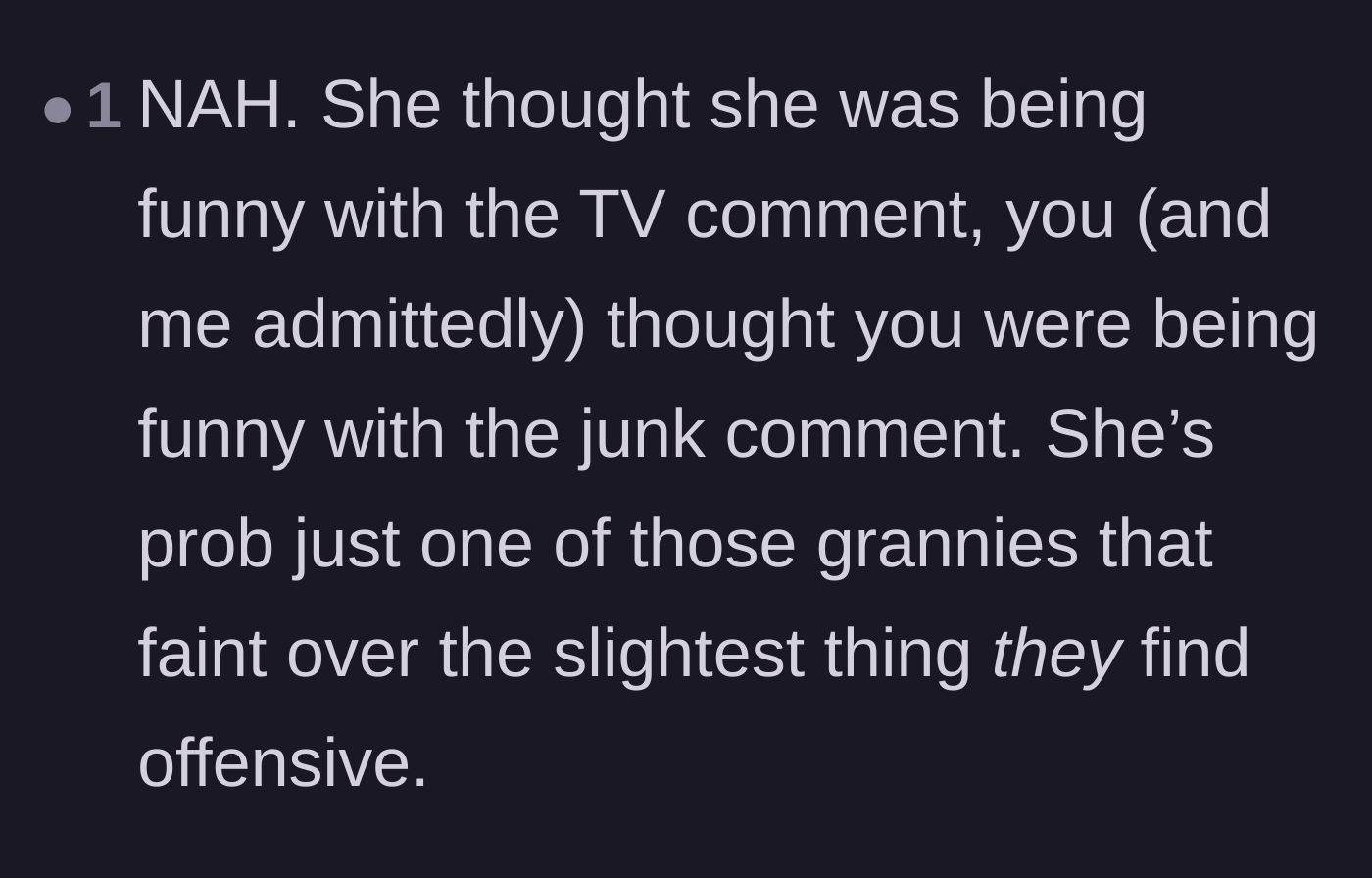 Comment thread 5 - A user suggests both women were just trying to be funny, but the older woman couldn't handle the unexpectedly spicy response.