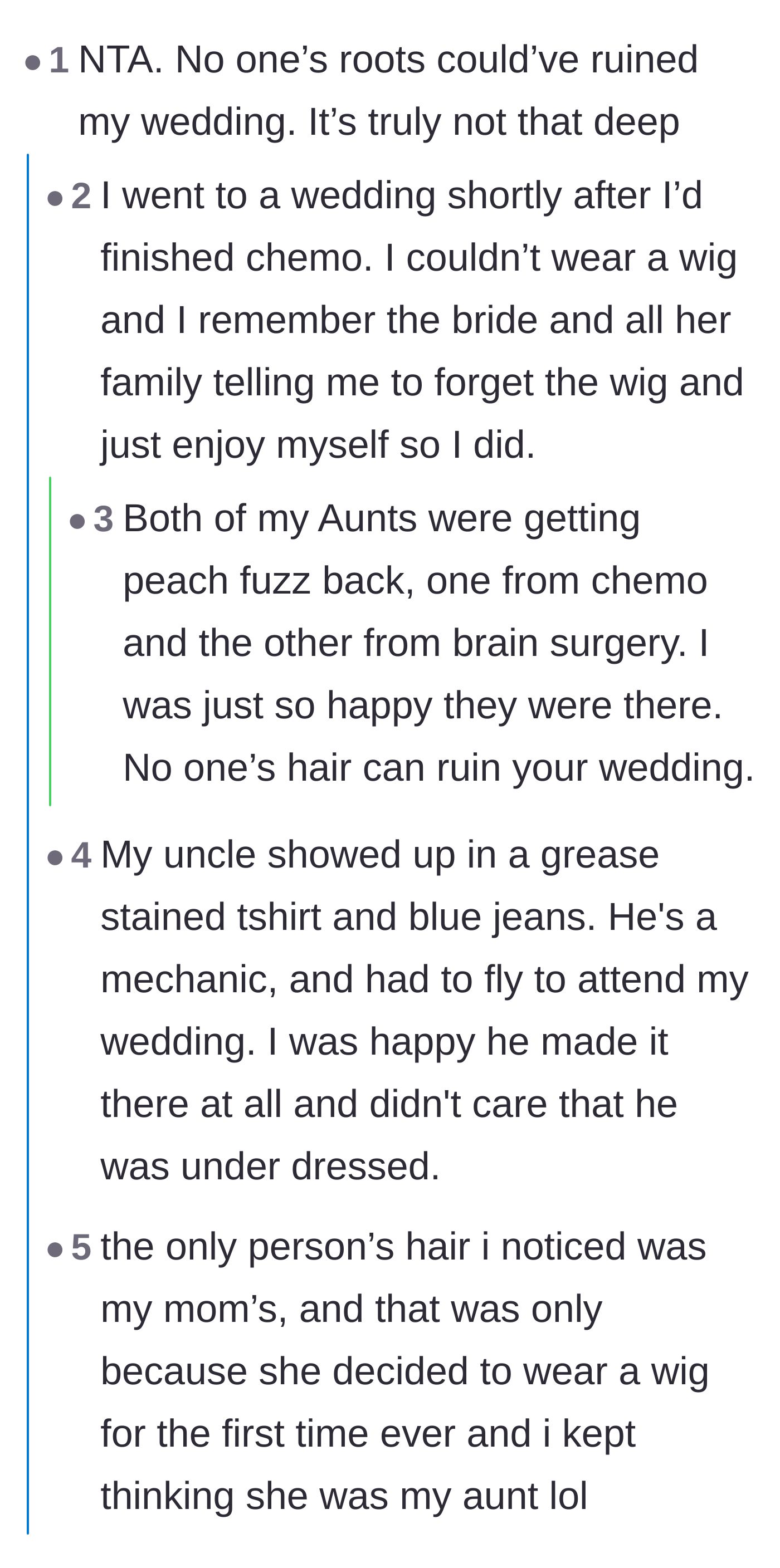 Comment thread sharing heartwarming stories of couples who didn't care about dress codes or appearances at their weddings.