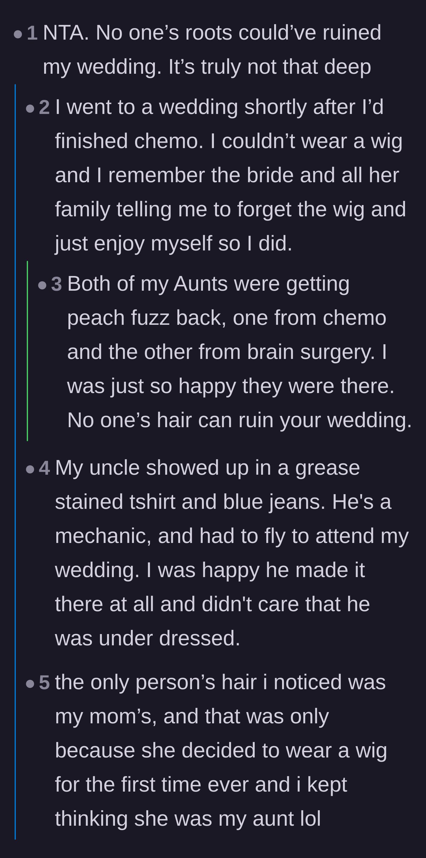 Comment thread sharing heartwarming stories of couples who didn't care about dress codes or appearances at their weddings.