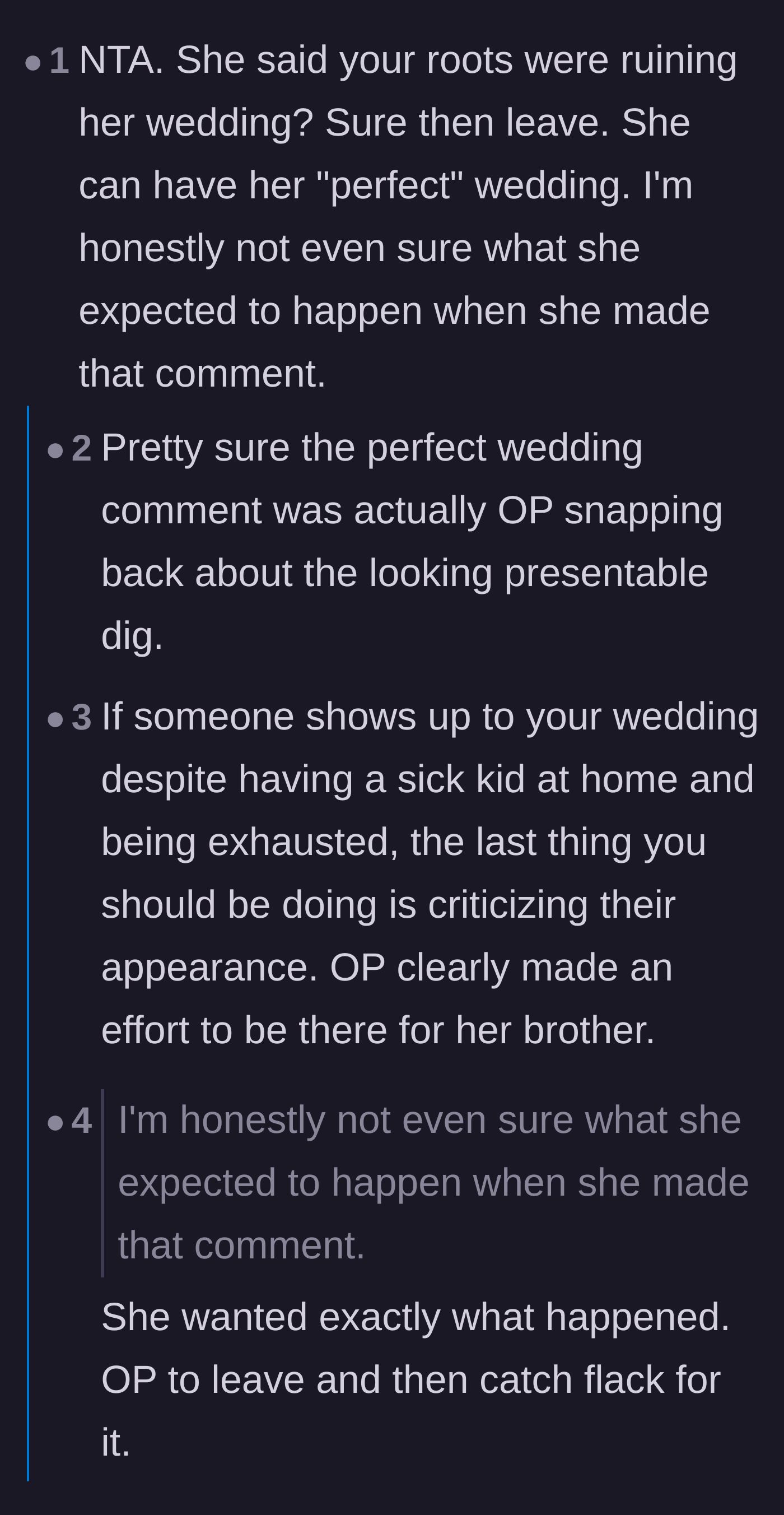 Comment thread discussing how the bride purposely pushed the author to leave so she could play the victim.