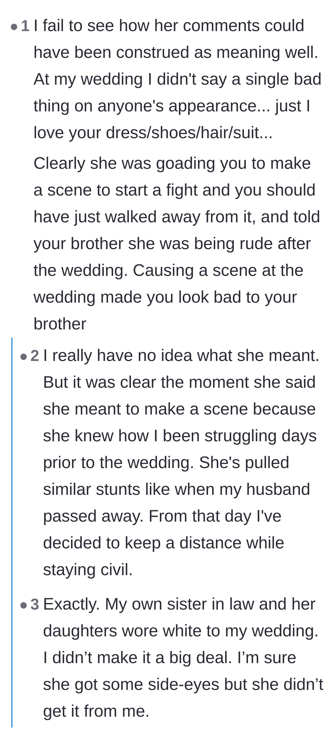 Comment thread reacting to the shocking revelation that the bride pulled similar stunts when the author's husband died.