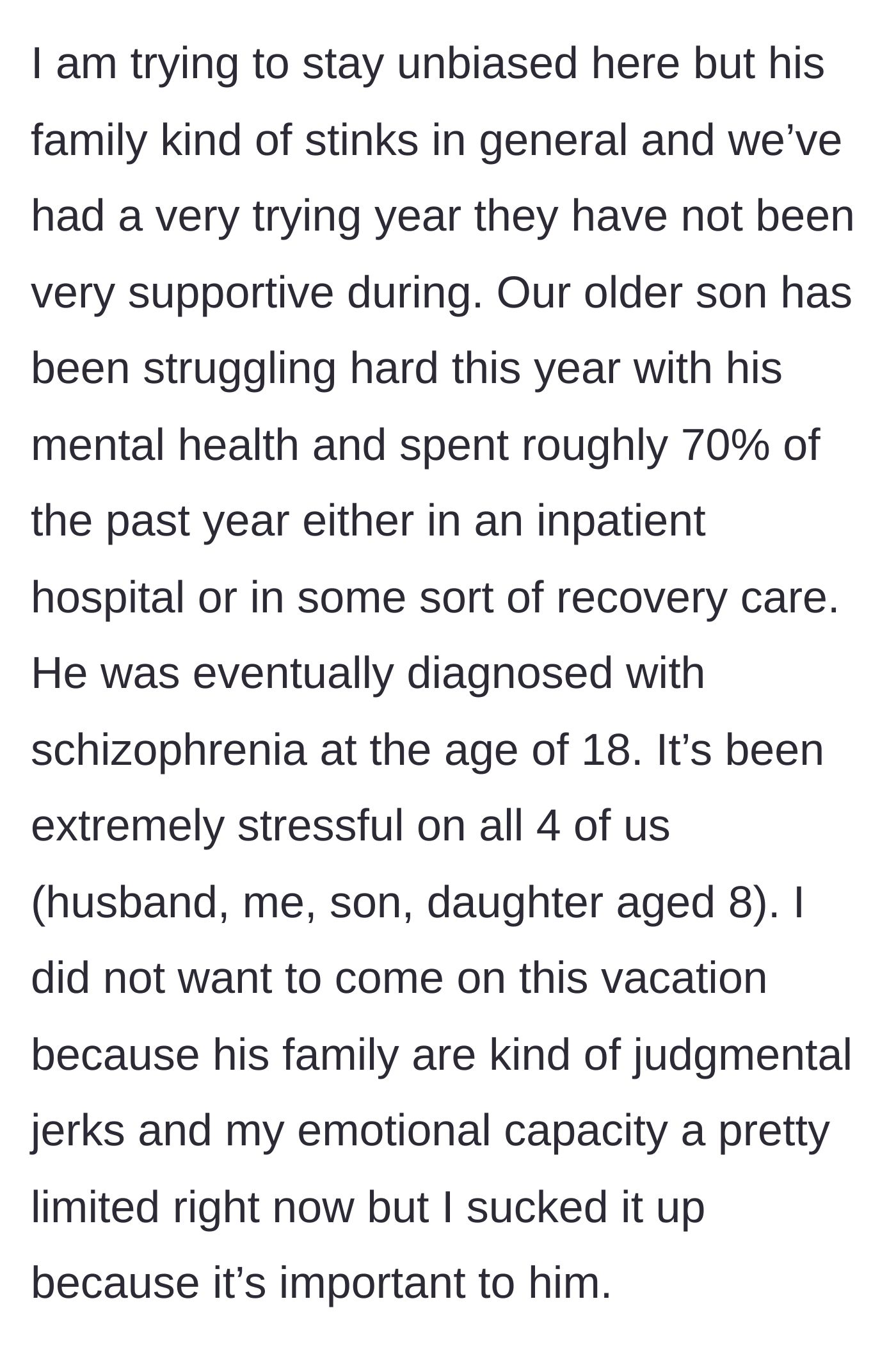Story part 2 - A mother looking stressed while reflecting on her teenage son's recent hospitalization.