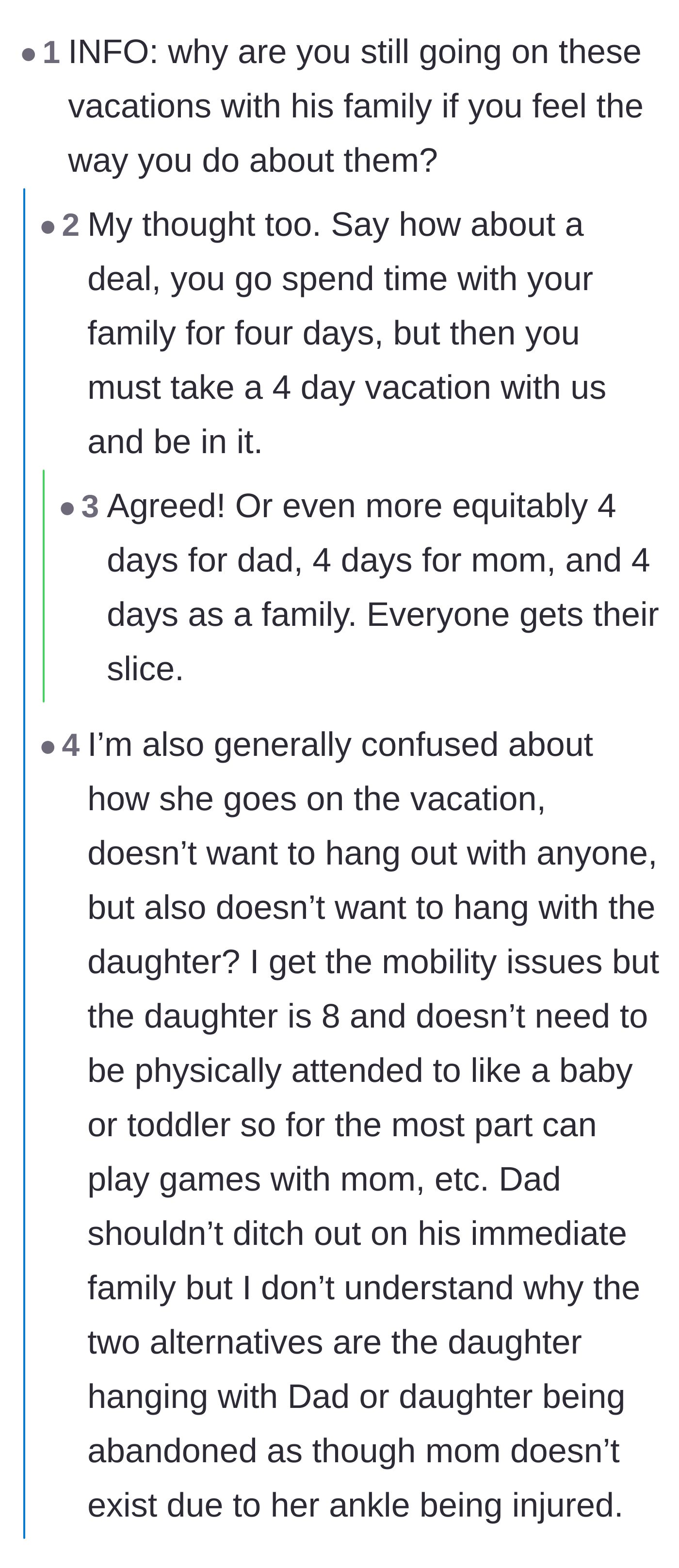 Comment thread 2 - Readers questioning why the injured mother went on the trip and if she should be doing more to entertain the child