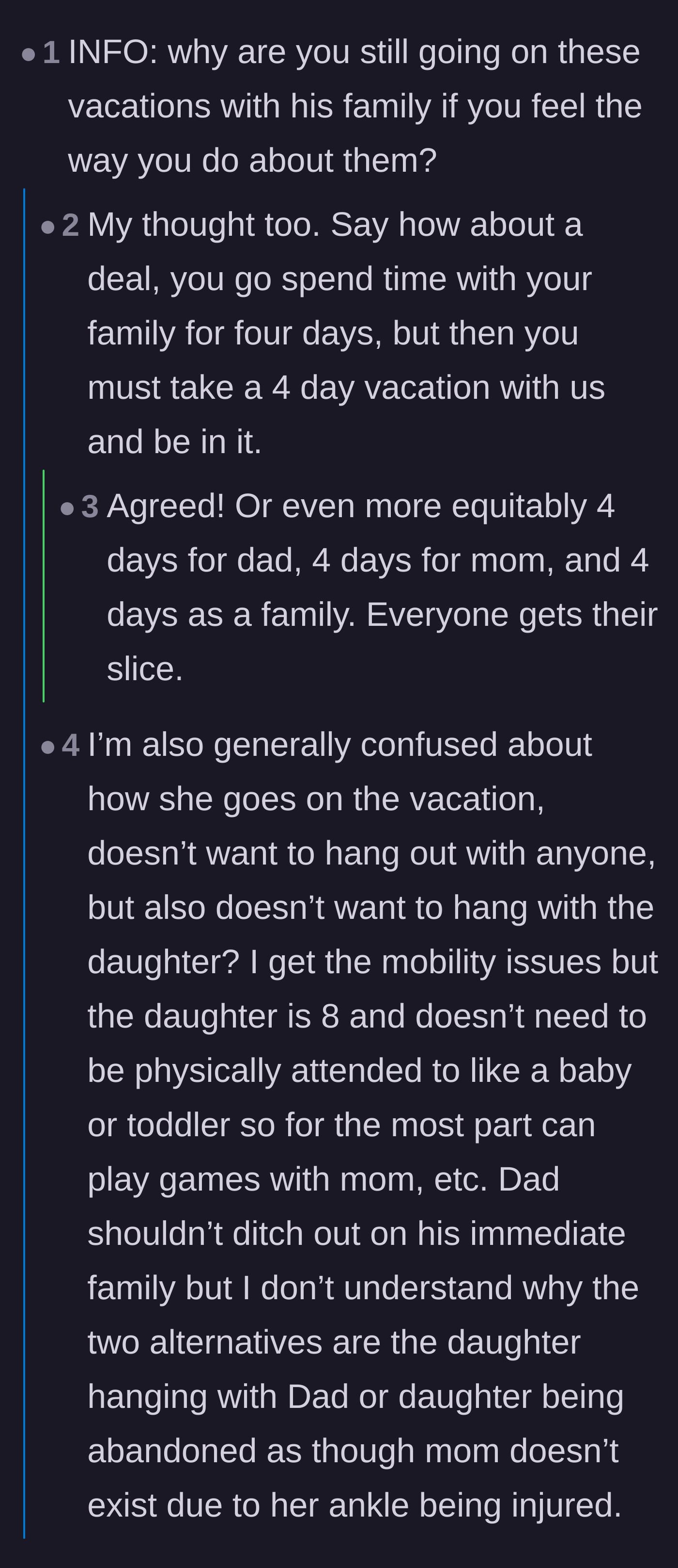 Comment thread 2 - Readers questioning why the injured mother went on the trip and if she should be doing more to entertain the child