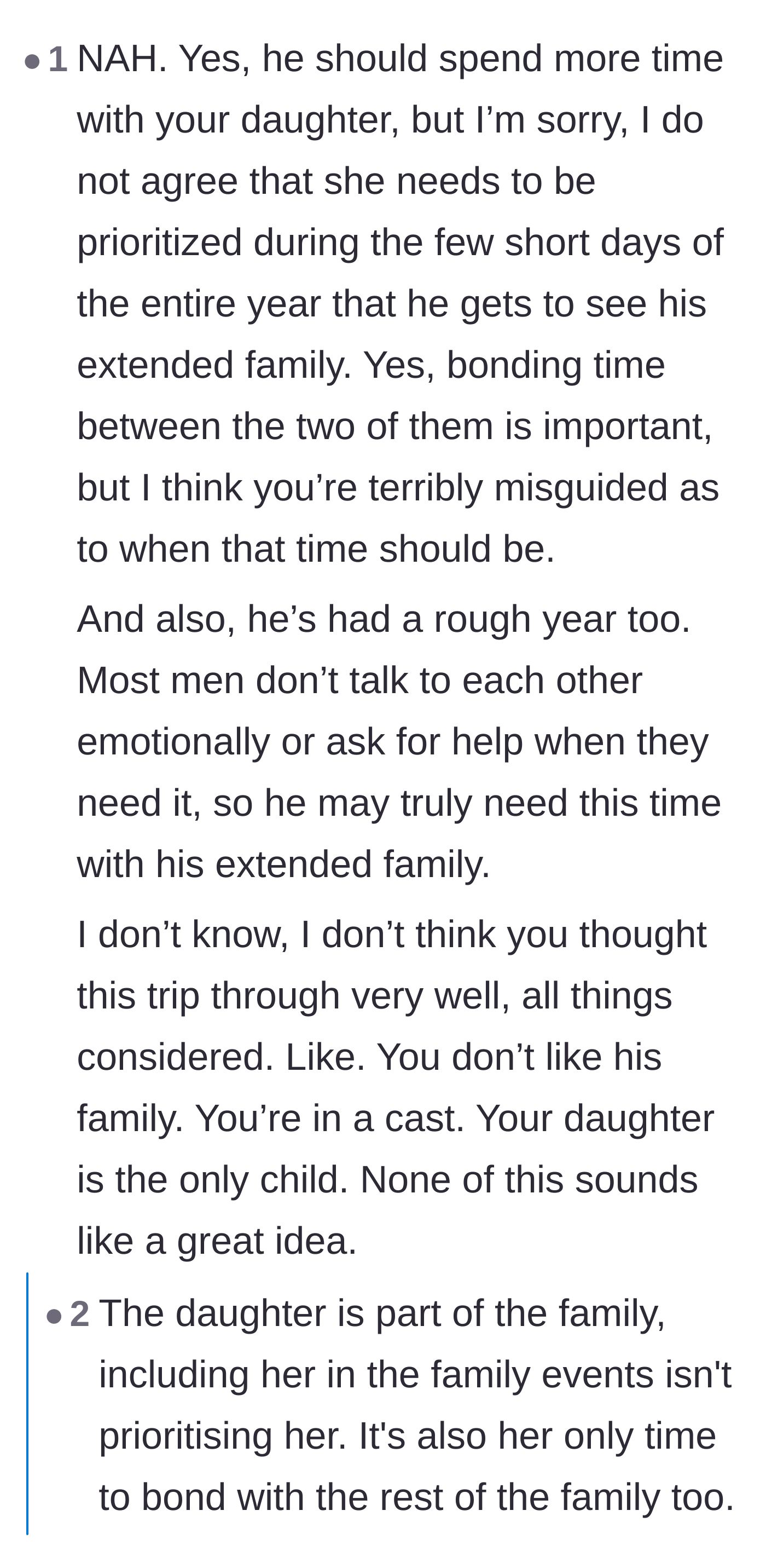 Comment thread 3 - Empathy for the father's difficult year and a discussion about whether he desperately needs a break too