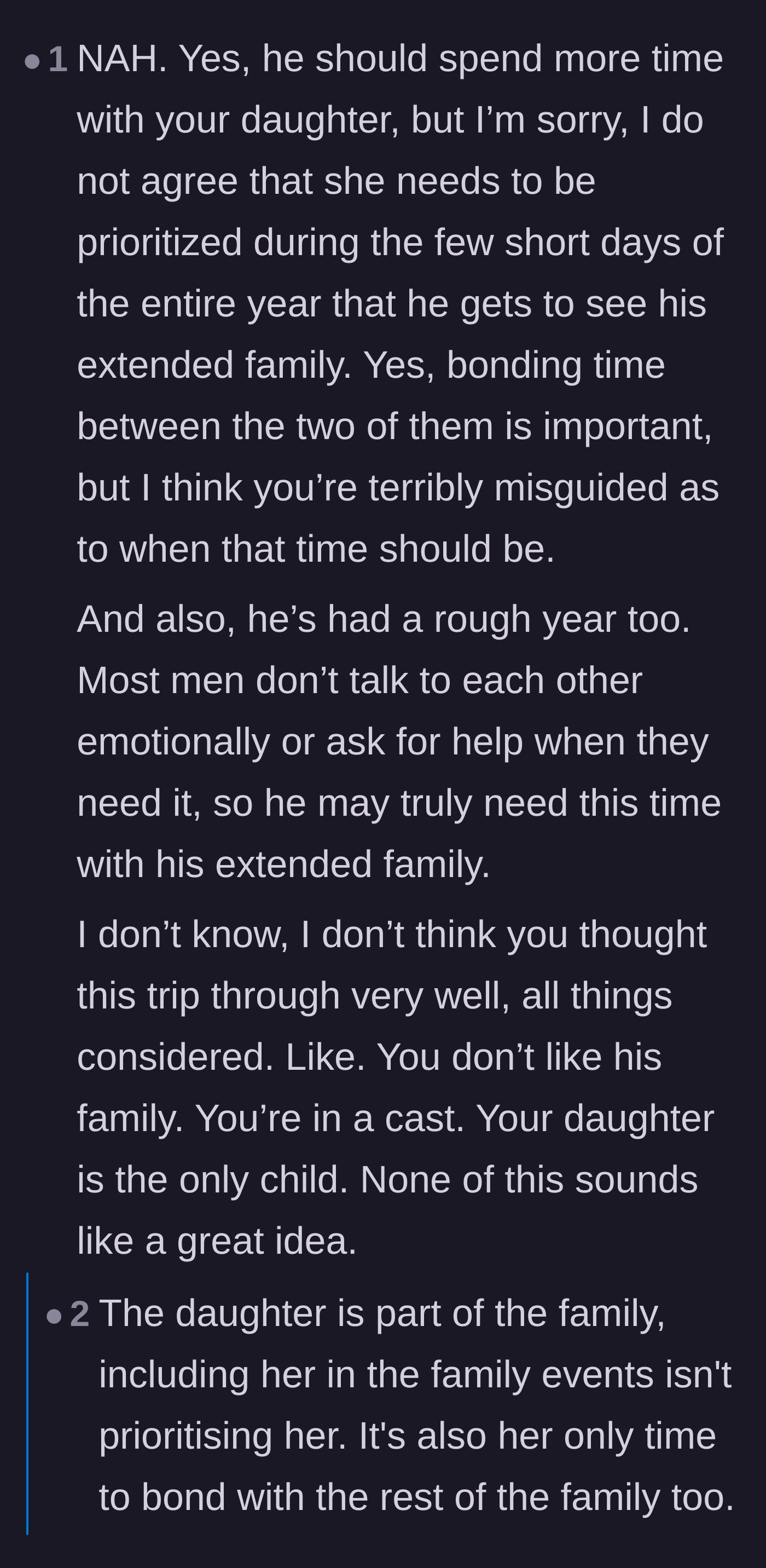 Comment thread 3 - Empathy for the father's difficult year and a discussion about whether he desperately needs a break too