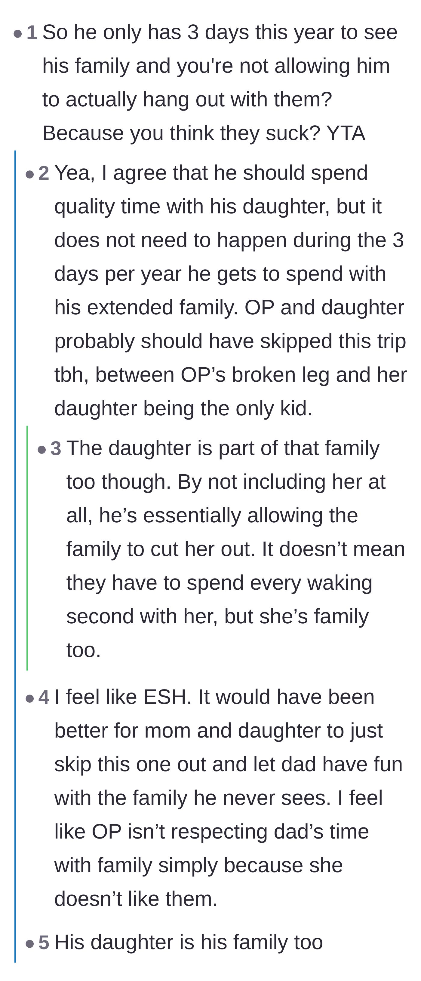 Comment thread 5 - Critics arguing the husband deserves his three days of family time without having to entertain a child