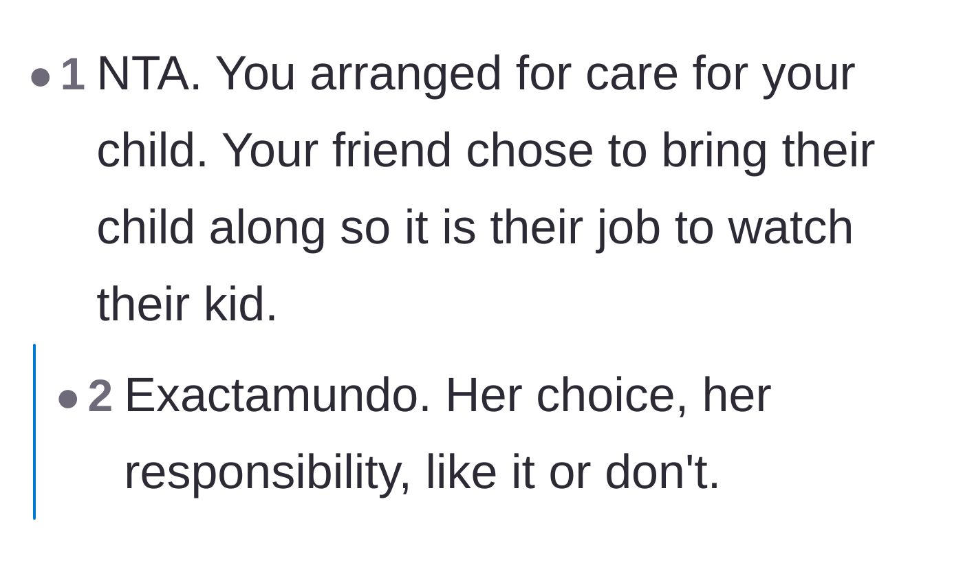 Comment thread 2 - A discussion contrasting the main character's responsible planning with the friend's presumption.