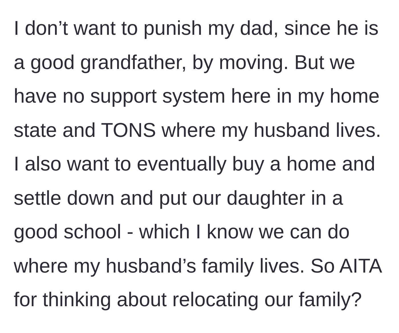 Story part 6 - The main character's internal conflict between pleasing her father and securing her daughter's future.