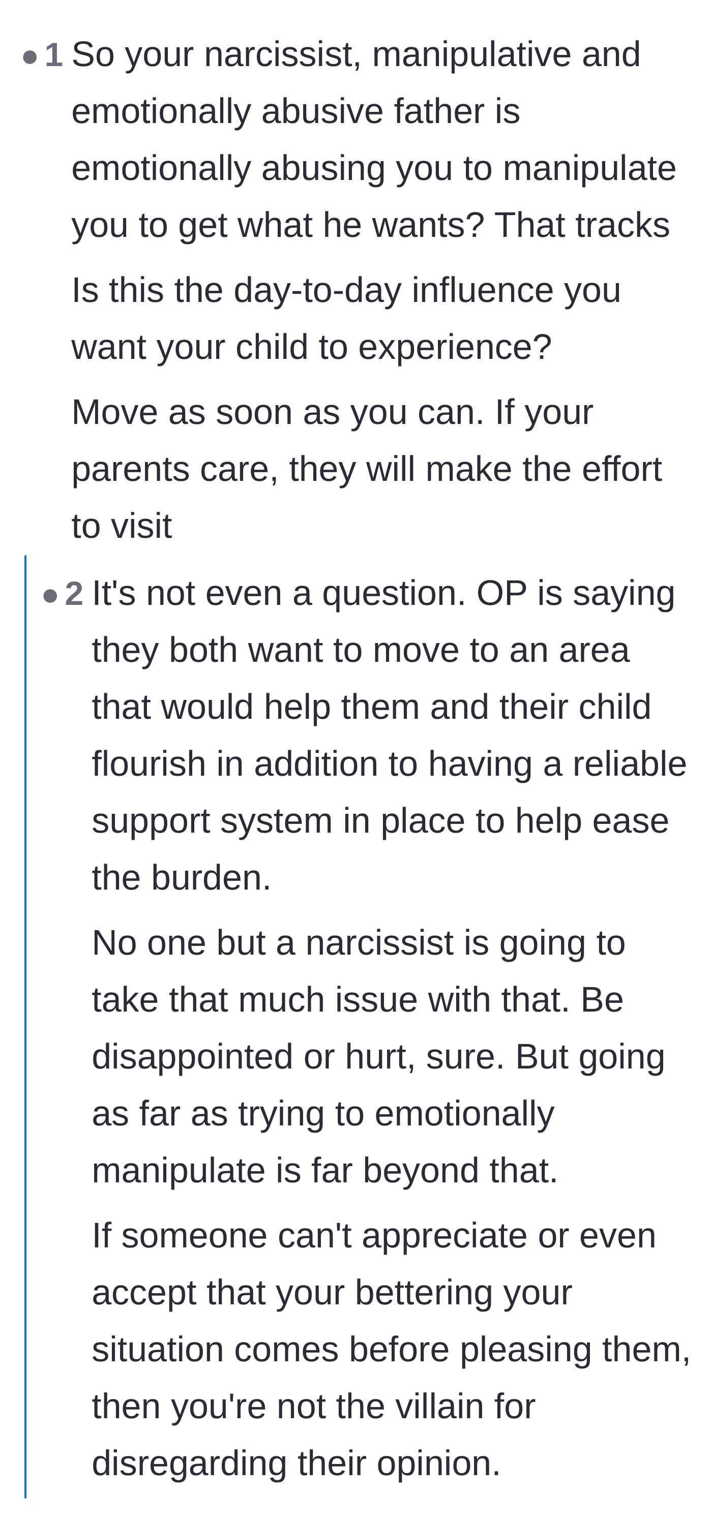 Comment thread 2 - Discussion on the father using emotional abuse to maintain control over his daughter's life choices.