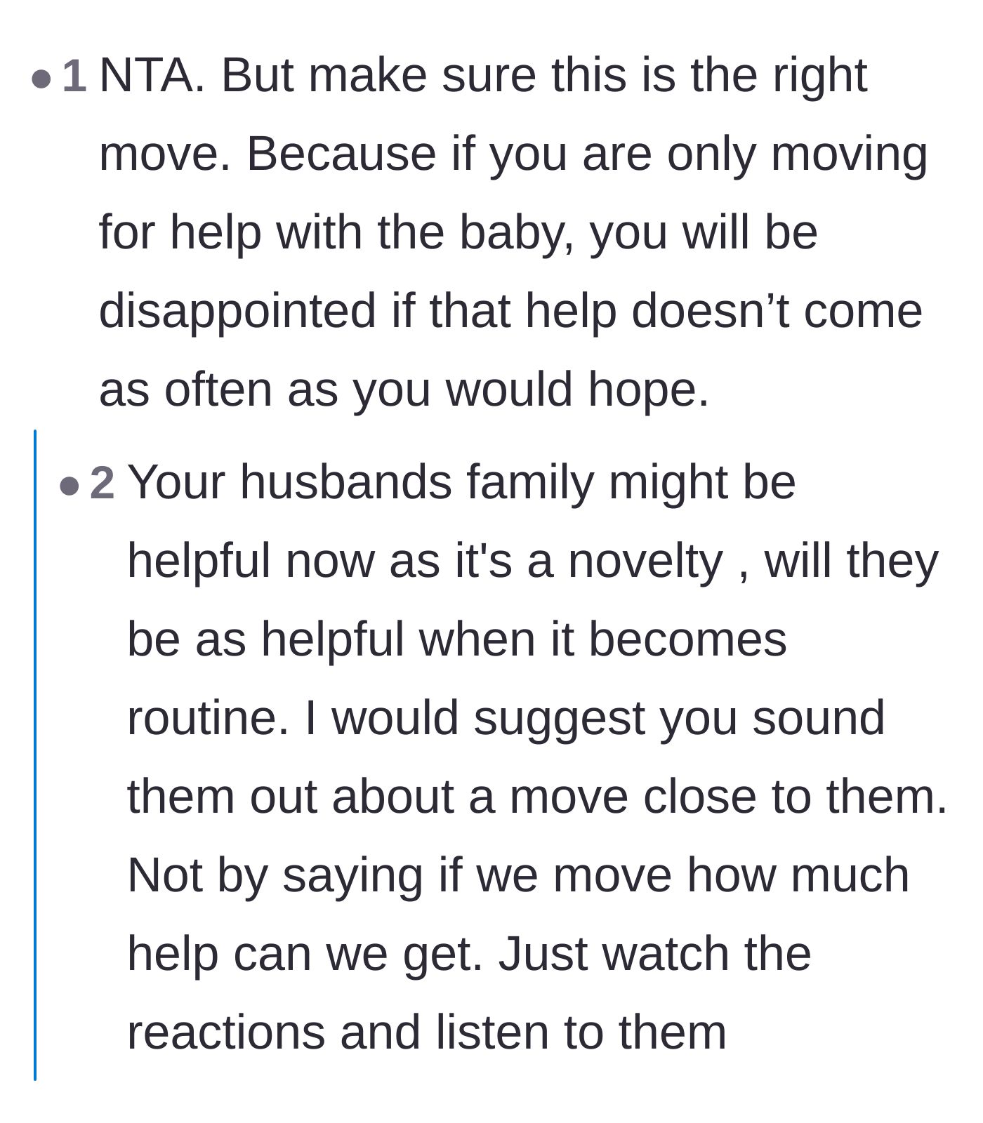Comment thread 5 - A practical warning about managing expectations regarding childcare assistance after relocating.