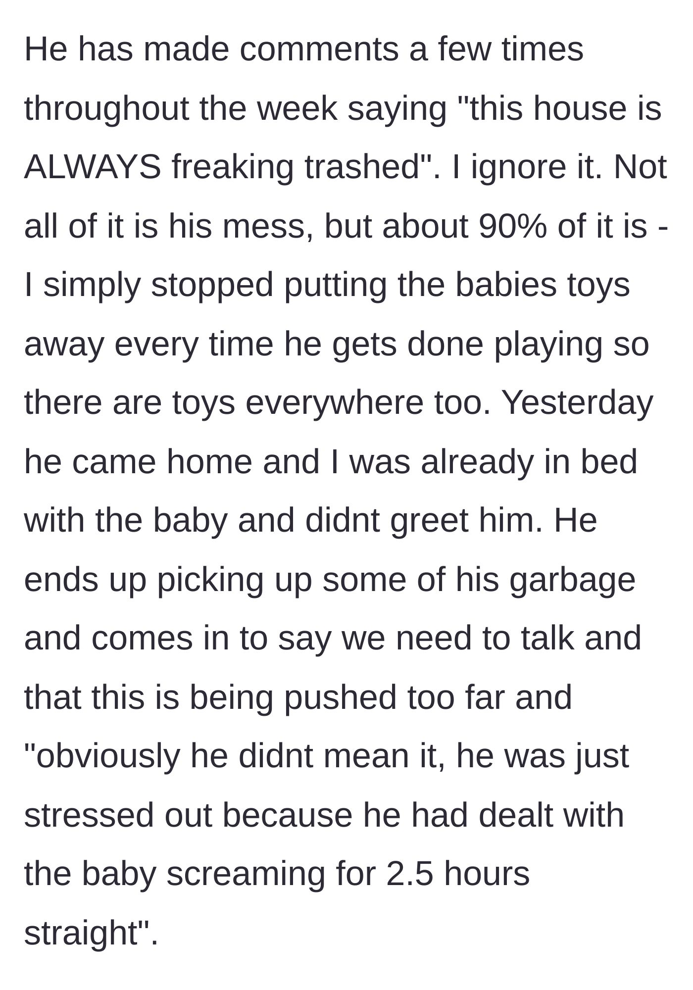 Story part 10 - A messy house with dirty plates, cups, and toys scattered around.