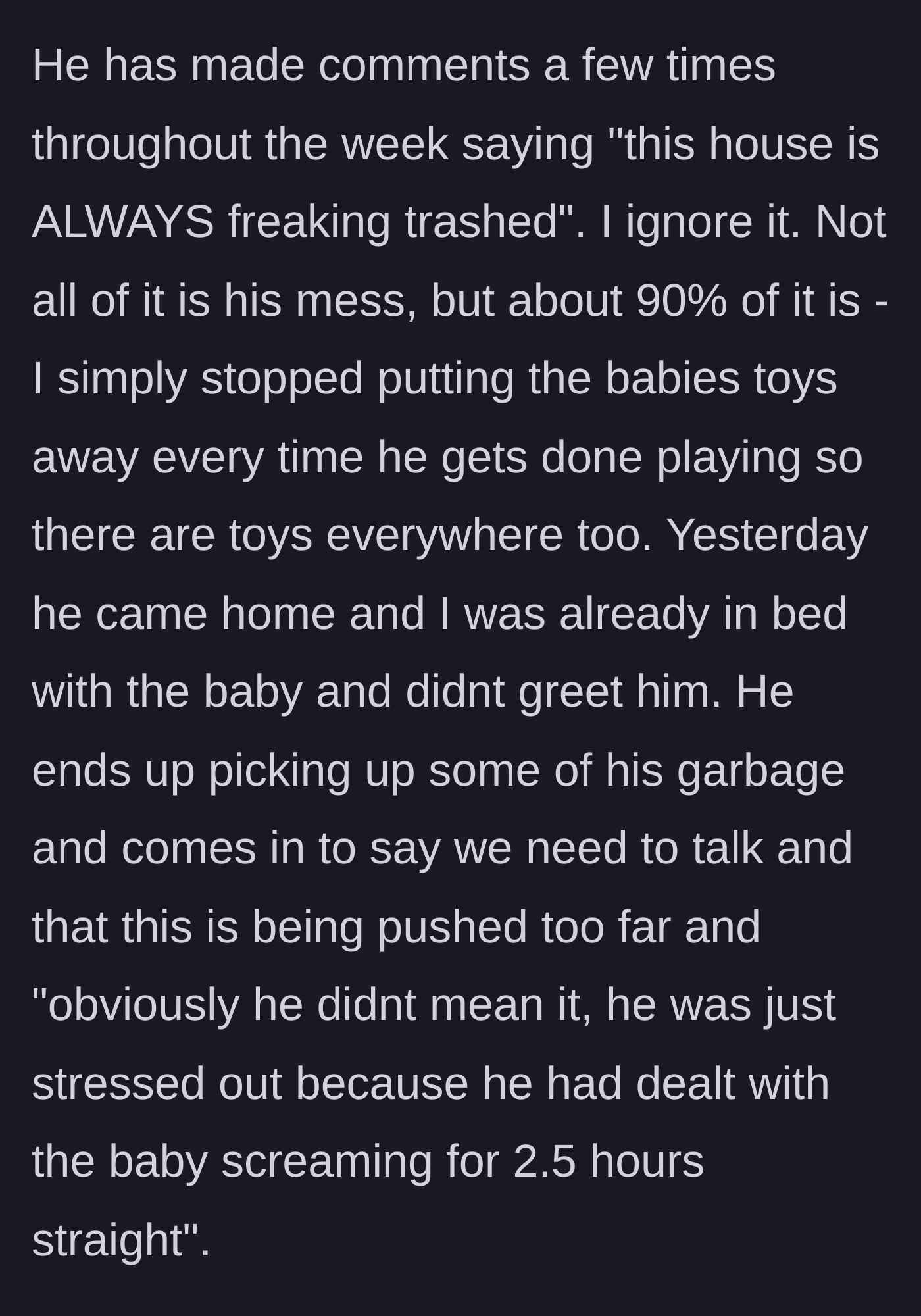 Story part 10 - A messy house with dirty plates, cups, and toys scattered around.