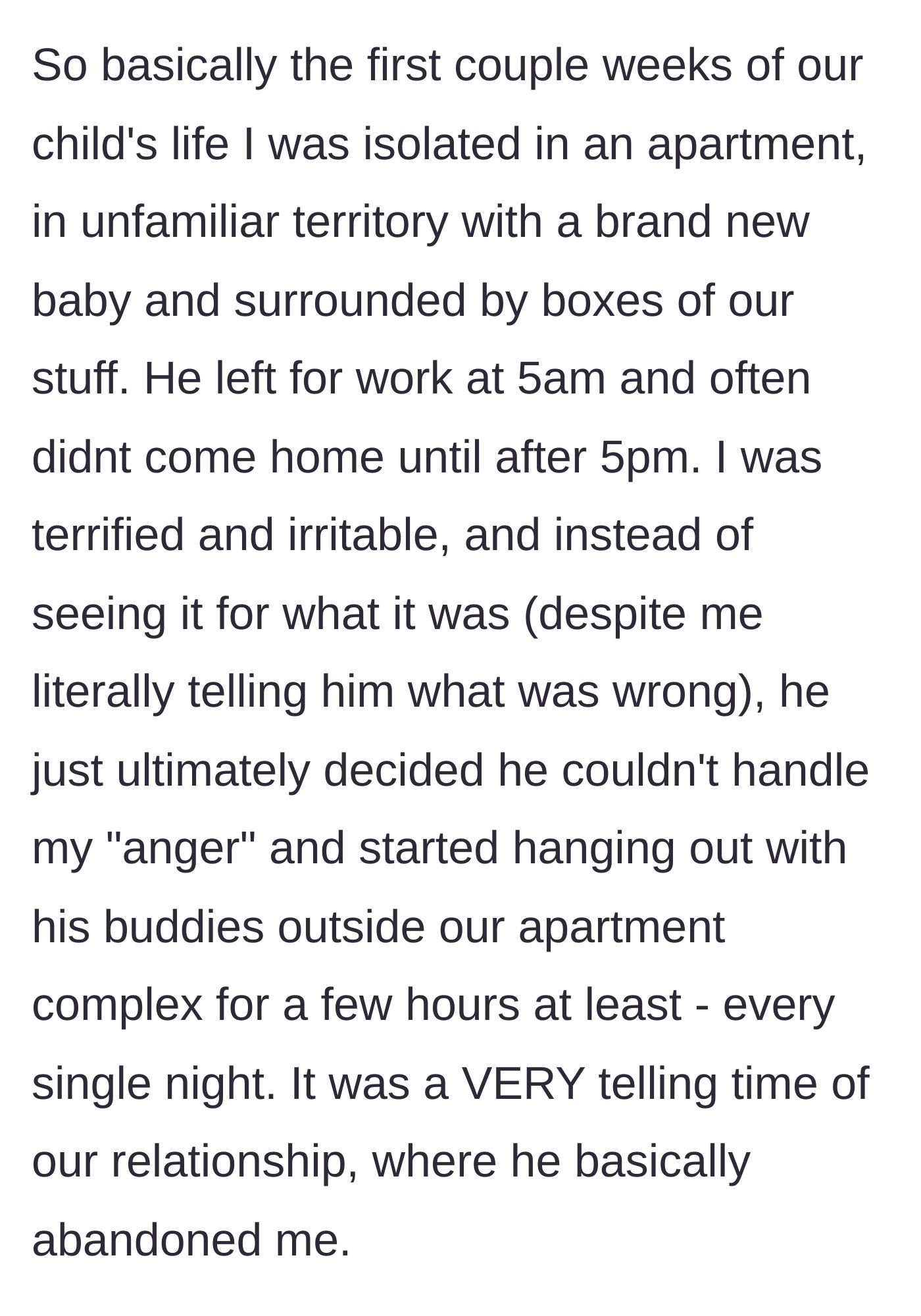 Story part 3 - A lonely mother looking out the window while her husband hangs out with friends outside.