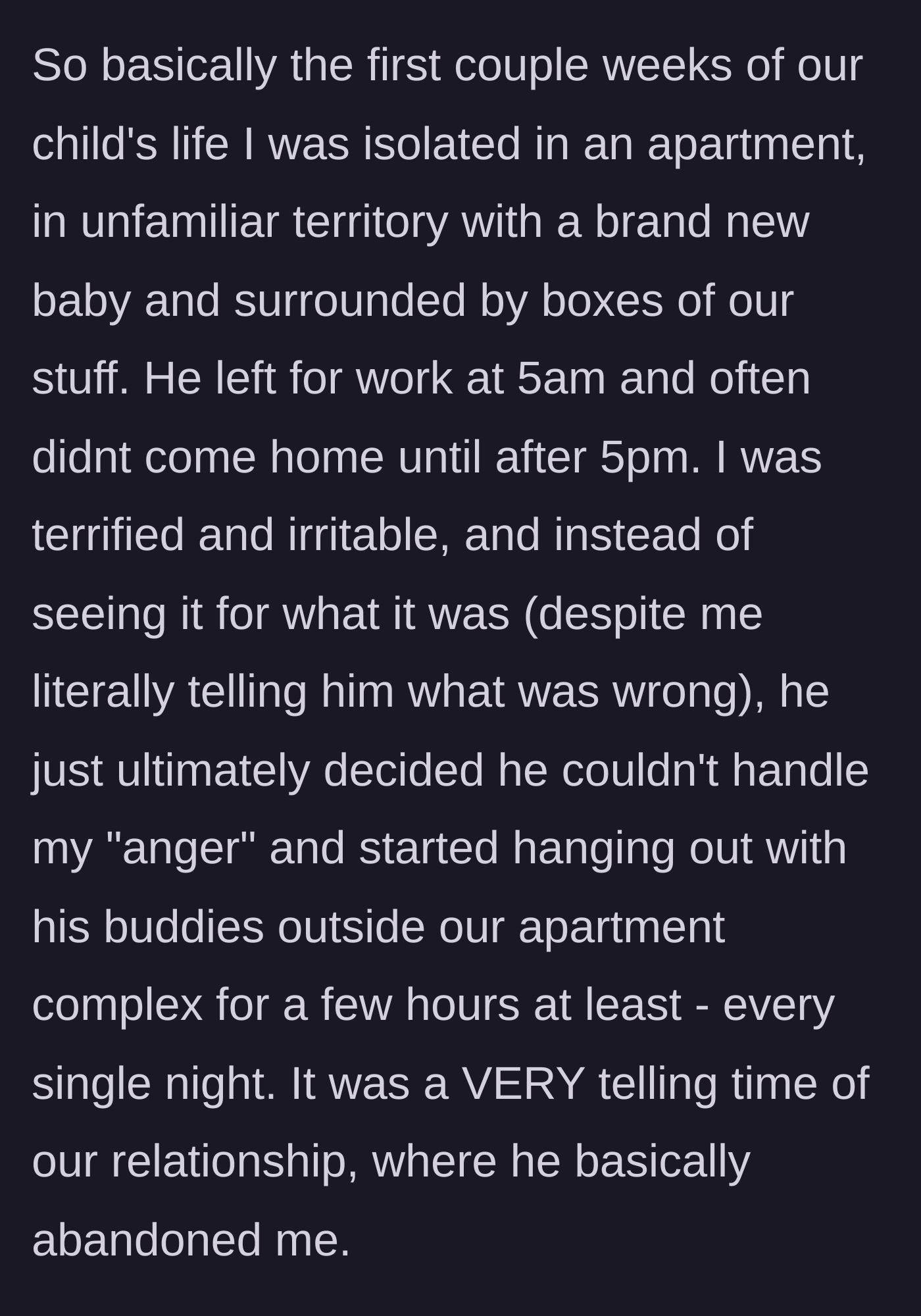 Story part 3 - A lonely mother looking out the window while her husband hangs out with friends outside.