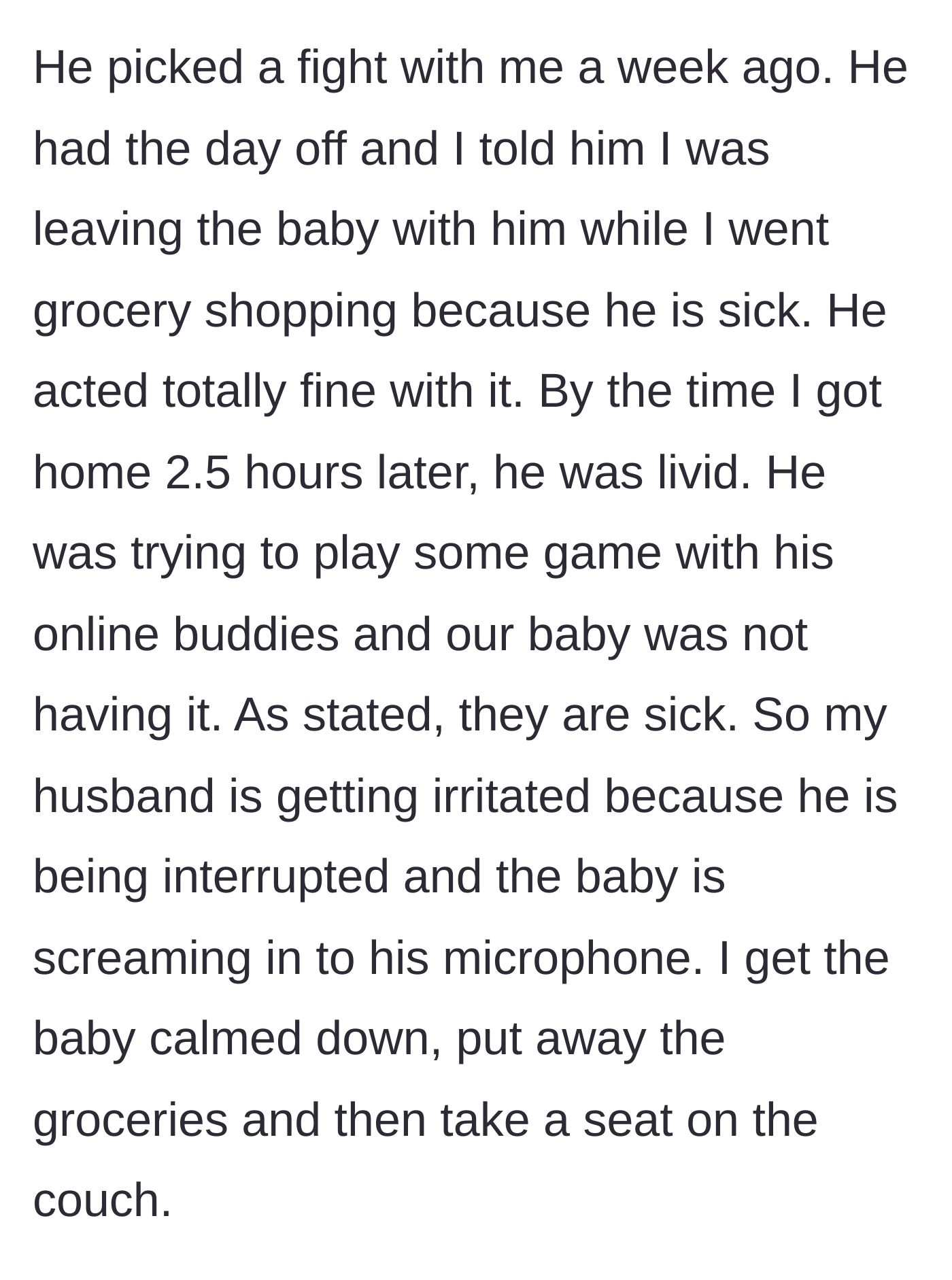 Story part 6 - A stressed husband wearing a gaming headset while a toddler cries in the background.