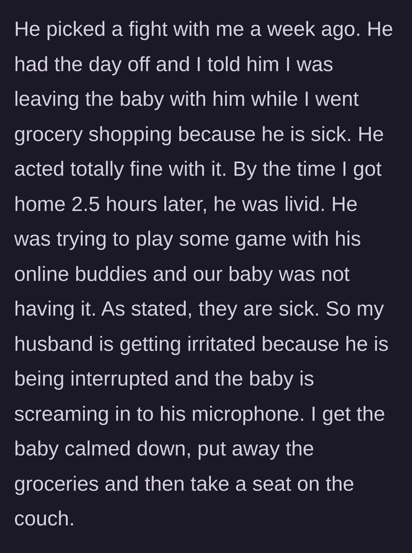 Story part 6 - A stressed husband wearing a gaming headset while a toddler cries in the background.