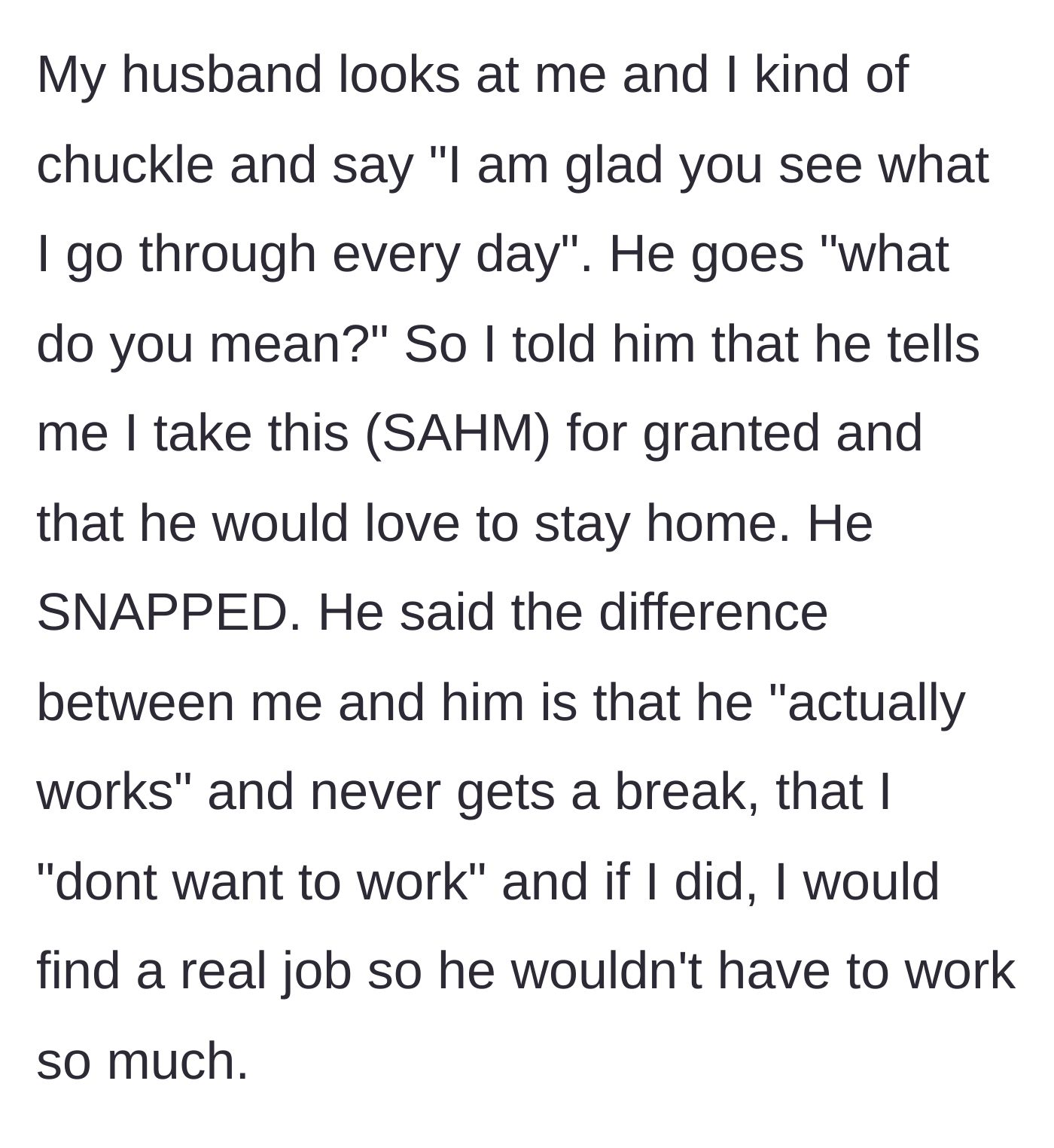 Story part 7 - A frustrated wife standing in the living room facing her angry husband.