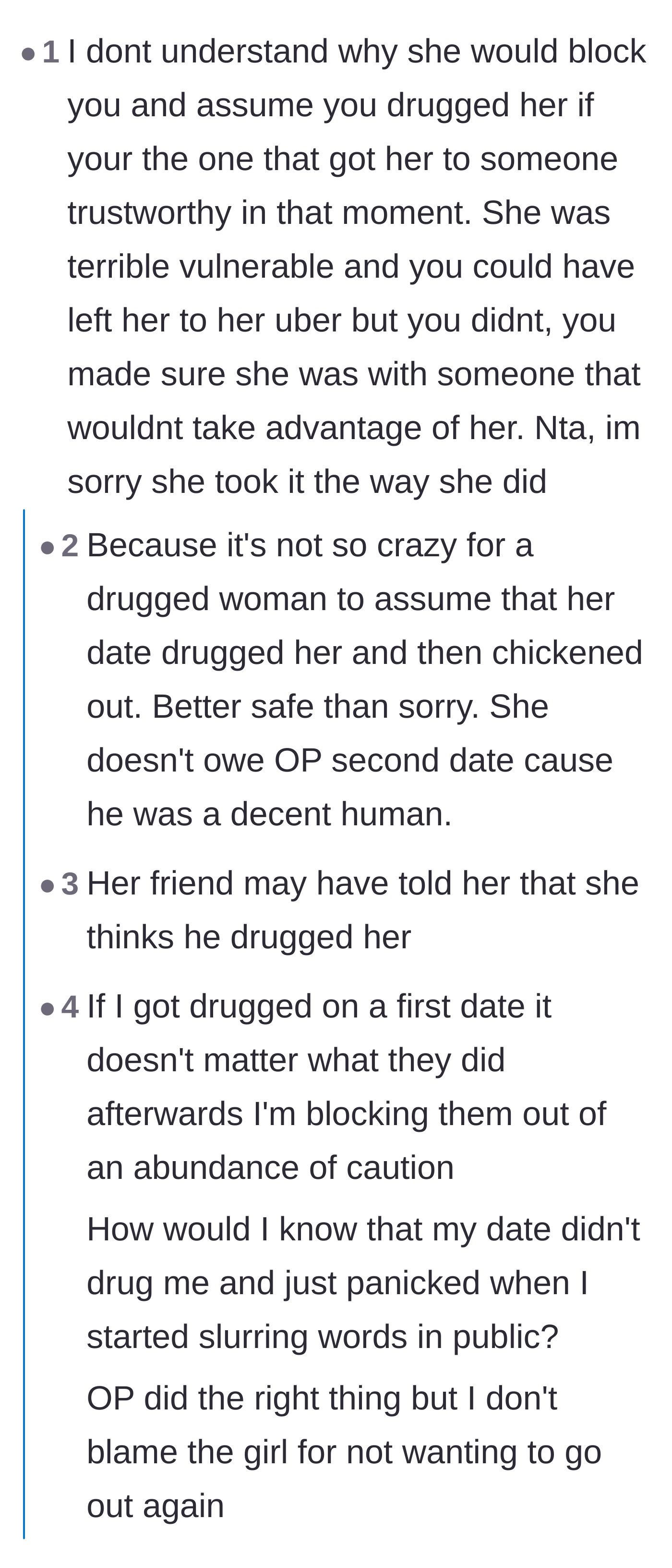 Comment thread 2 - A debate defending the woman's decision to block the OP out of an abundance of caution.