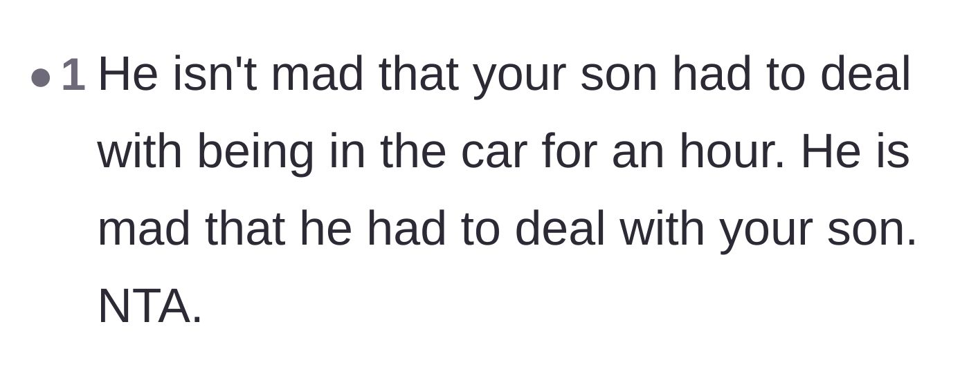 Comment thread 3 - A direct callout stating the husband is actually just angry he had to actively parent his own child.