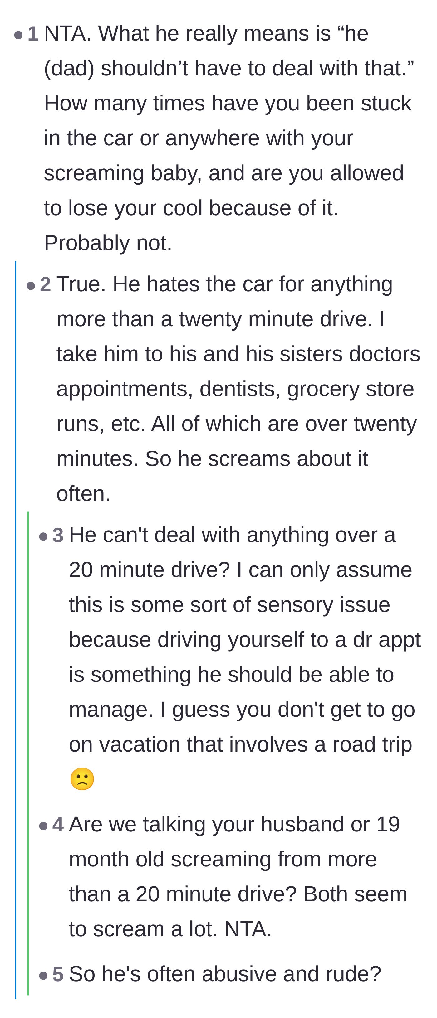 Comment thread 4 - A hilarious mix-up where readers confuse the screaming toddler's behavior with the husband's actual temper tantrums.