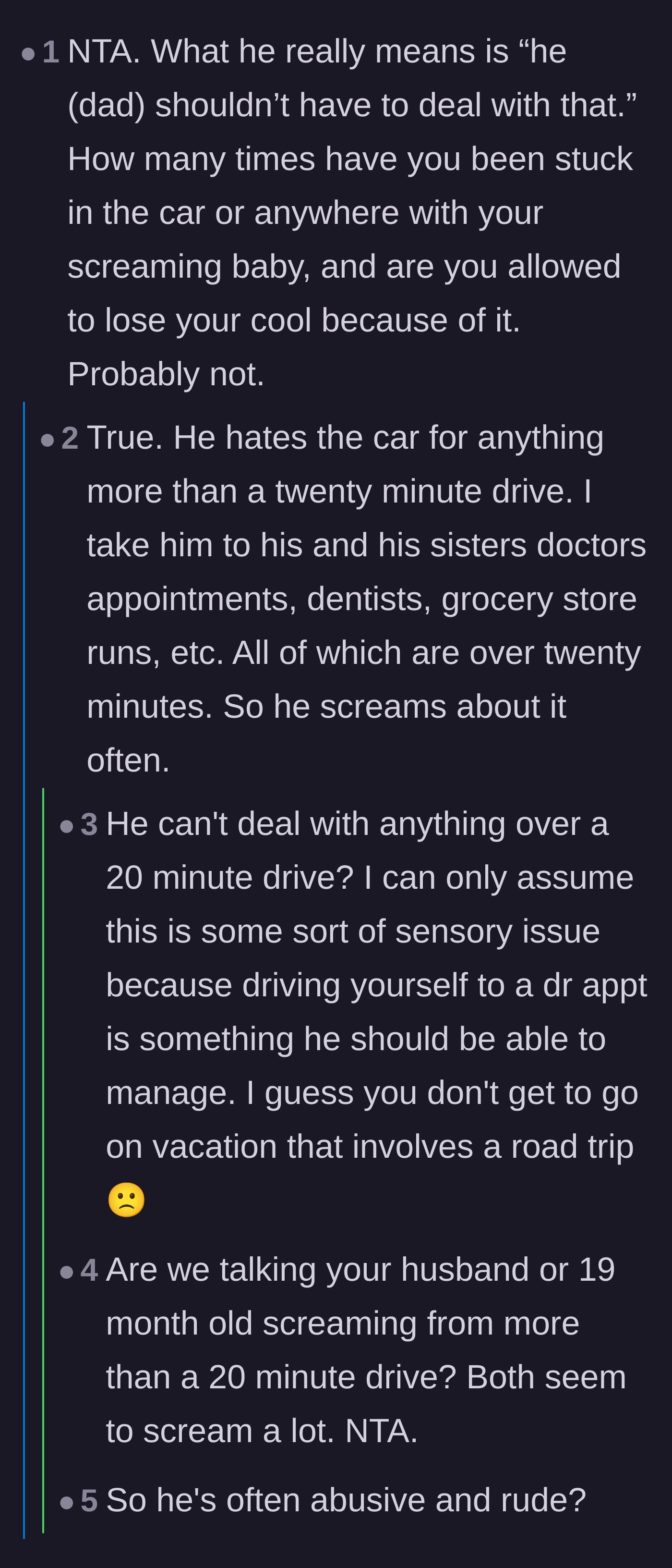 Comment thread 4 - A hilarious mix-up where readers confuse the screaming toddler's behavior with the husband's actual temper tantrums.