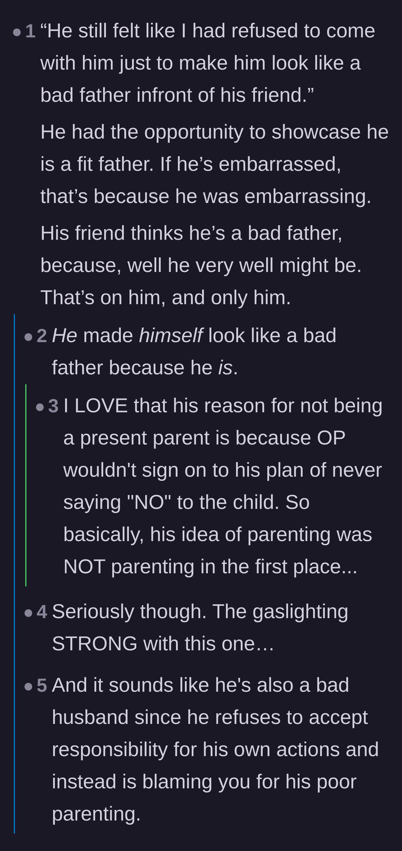 Comment thread 1 - Readers discuss the dangers of extreme permissive parenting and call out the husband's refusal to accept accountability.