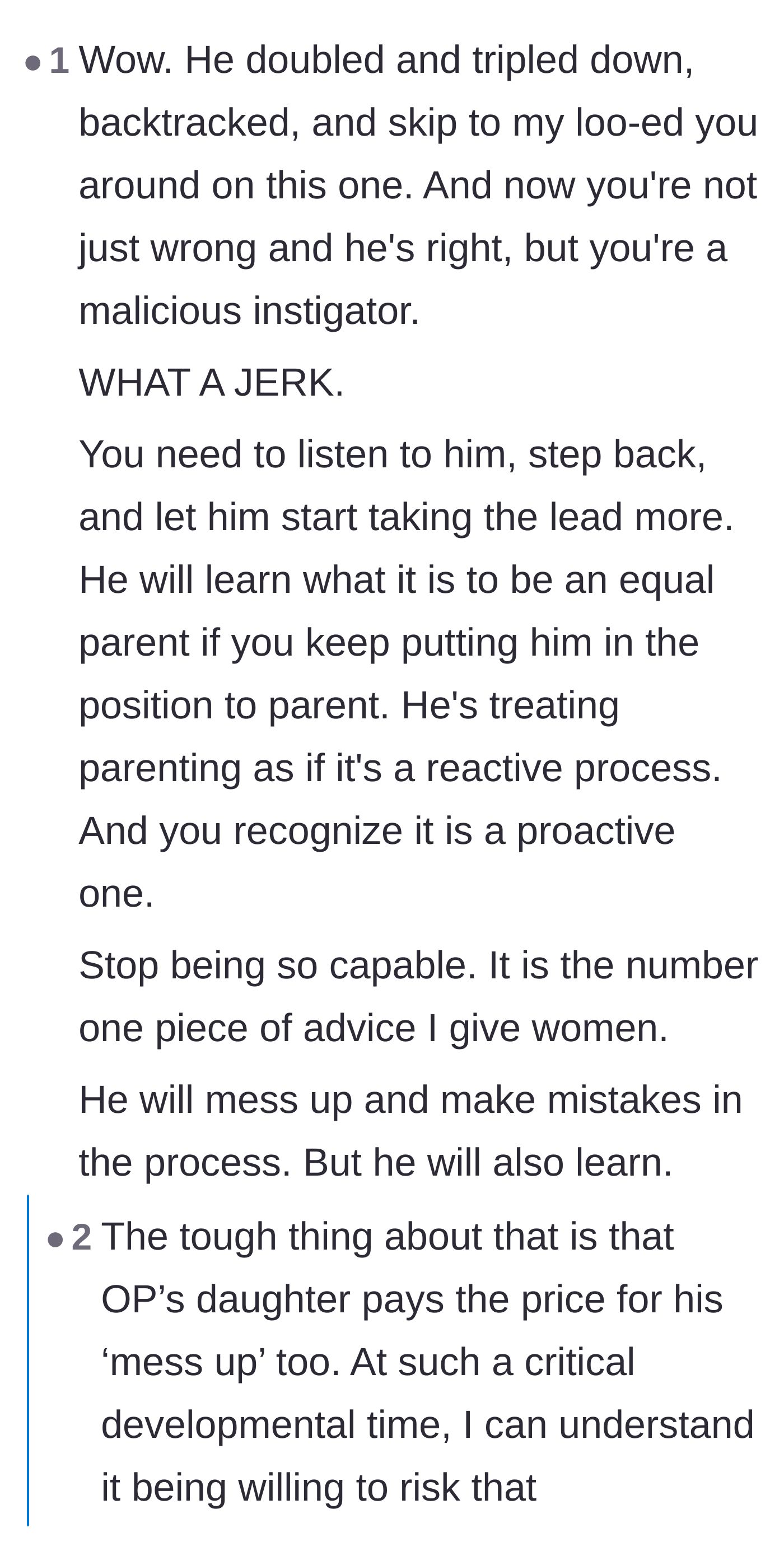Comment thread 5 - A debate over the advice to stop over-functioning, balanced against the risk it poses to the child's wellbeing.