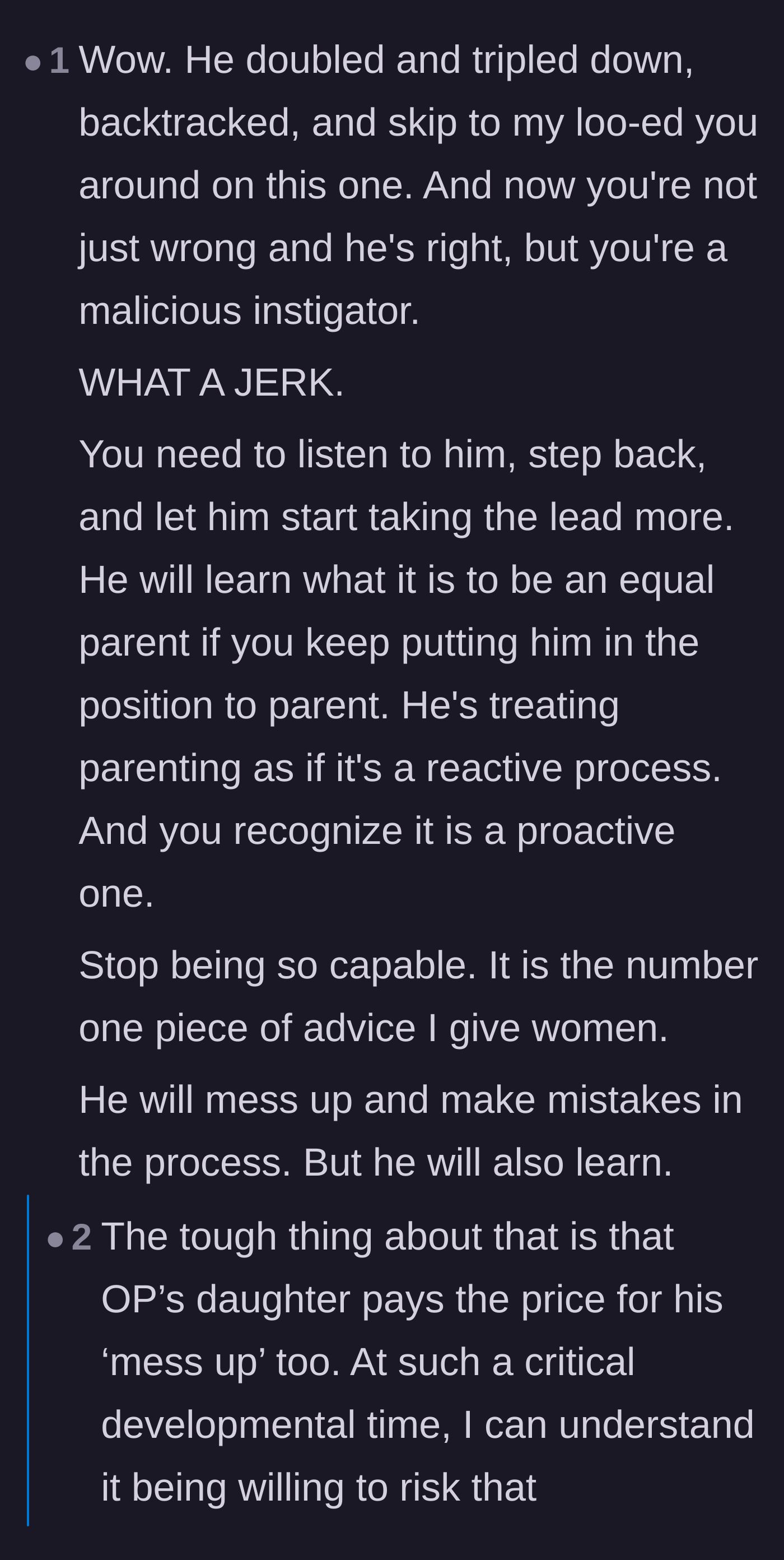 Comment thread 5 - A debate over the advice to stop over-functioning, balanced against the risk it poses to the child's wellbeing.