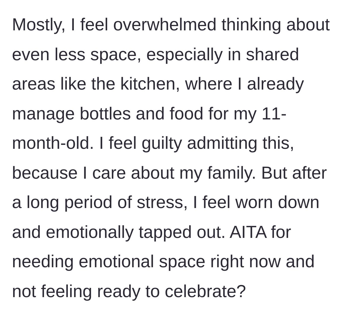 Story part 6 - The main character confesses her crushing guilt and exhaustion over sharing space and managing bottles for her own baby.