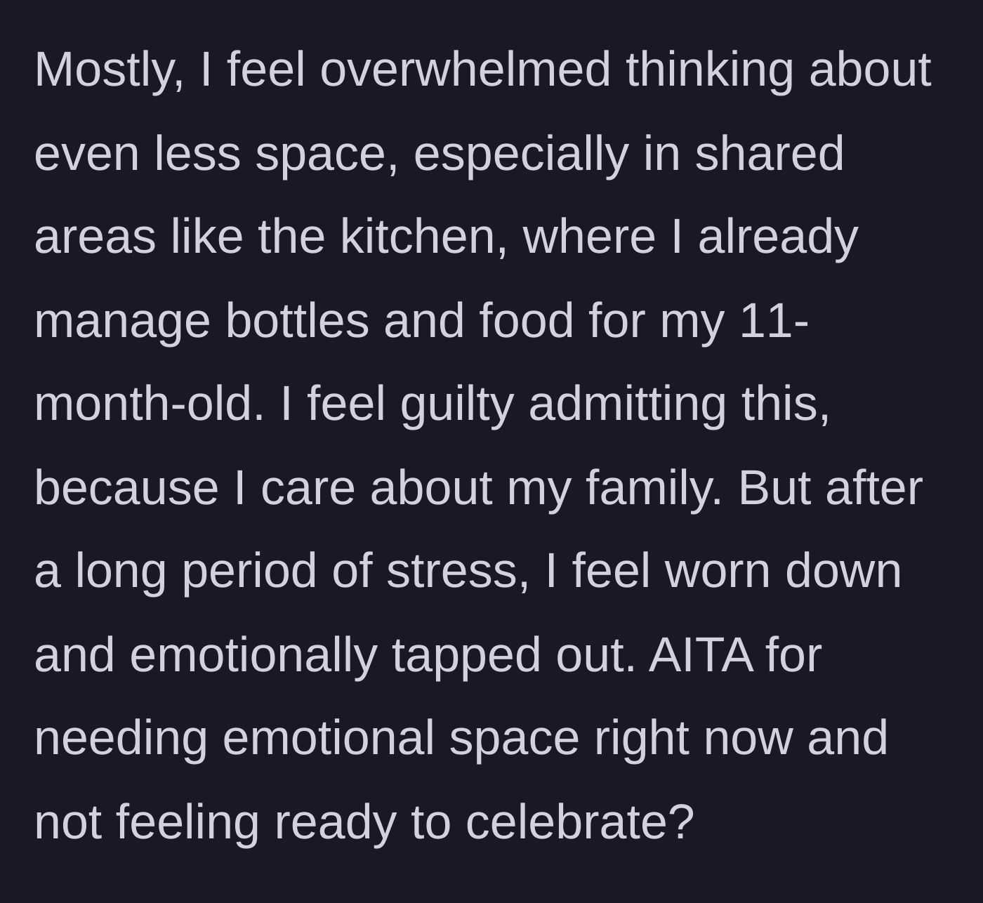 Story part 6 - The main character confesses her crushing guilt and exhaustion over sharing space and managing bottles for her own baby.