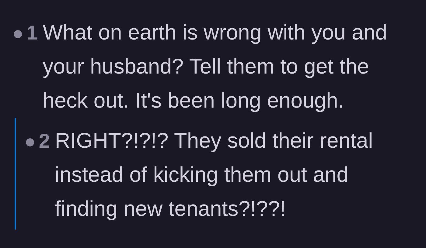 Comment thread 2 - Outrage over the hosts' decision to sell their rental property instead of evicting the in-laws.