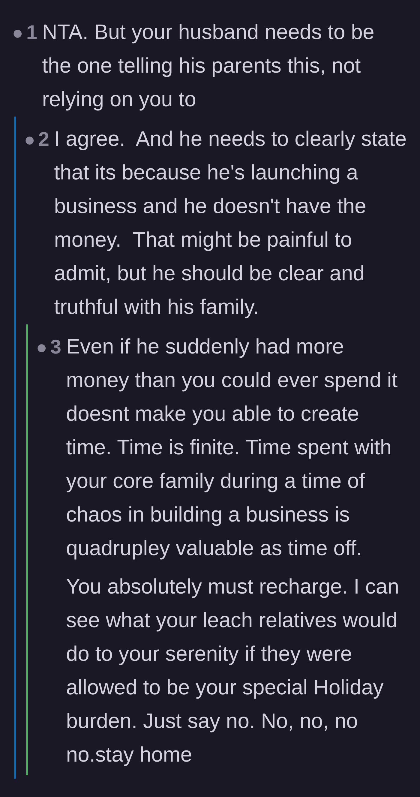 Comment thread 2 - A debate on why the husband must be the one to communicate the harsh financial reality to his own parents