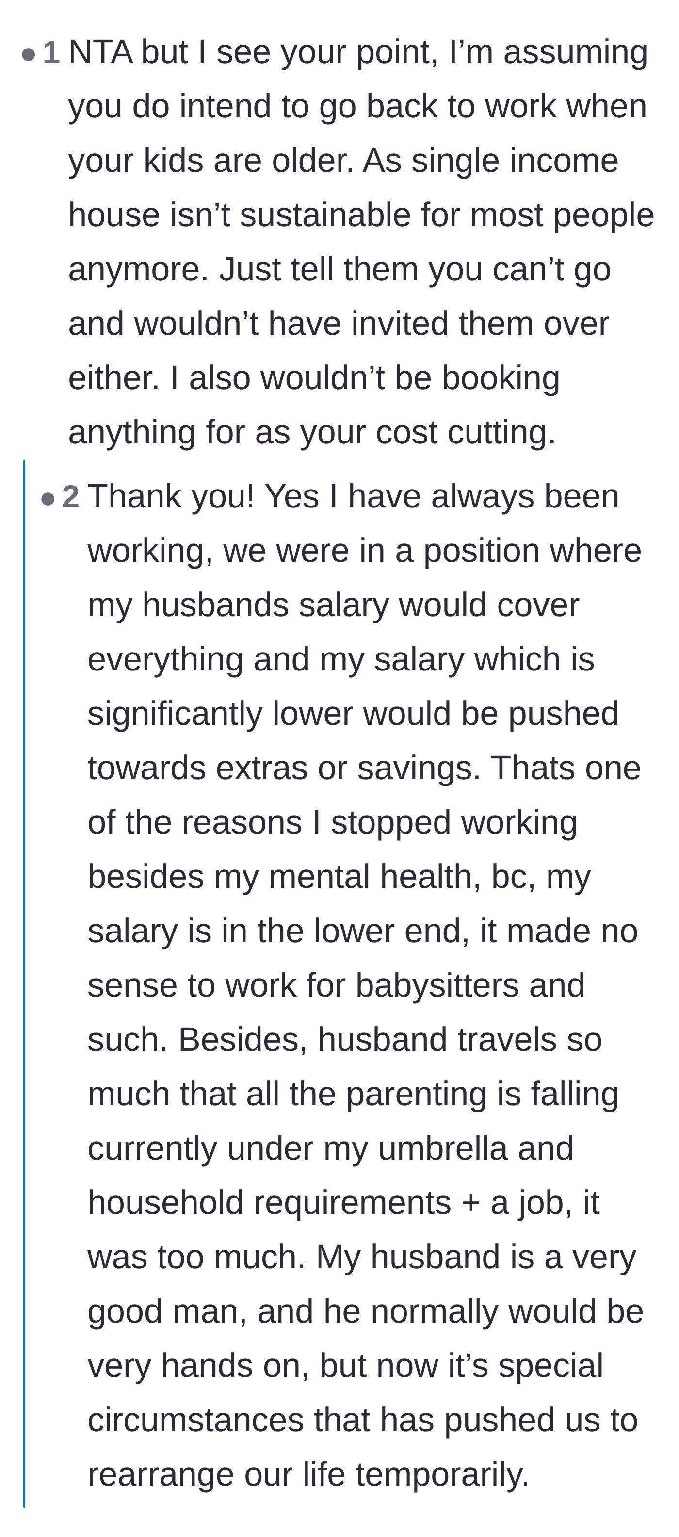 Comment thread 6 - Discussion on the unsustainability of single-income households and validation of the mother's burnout