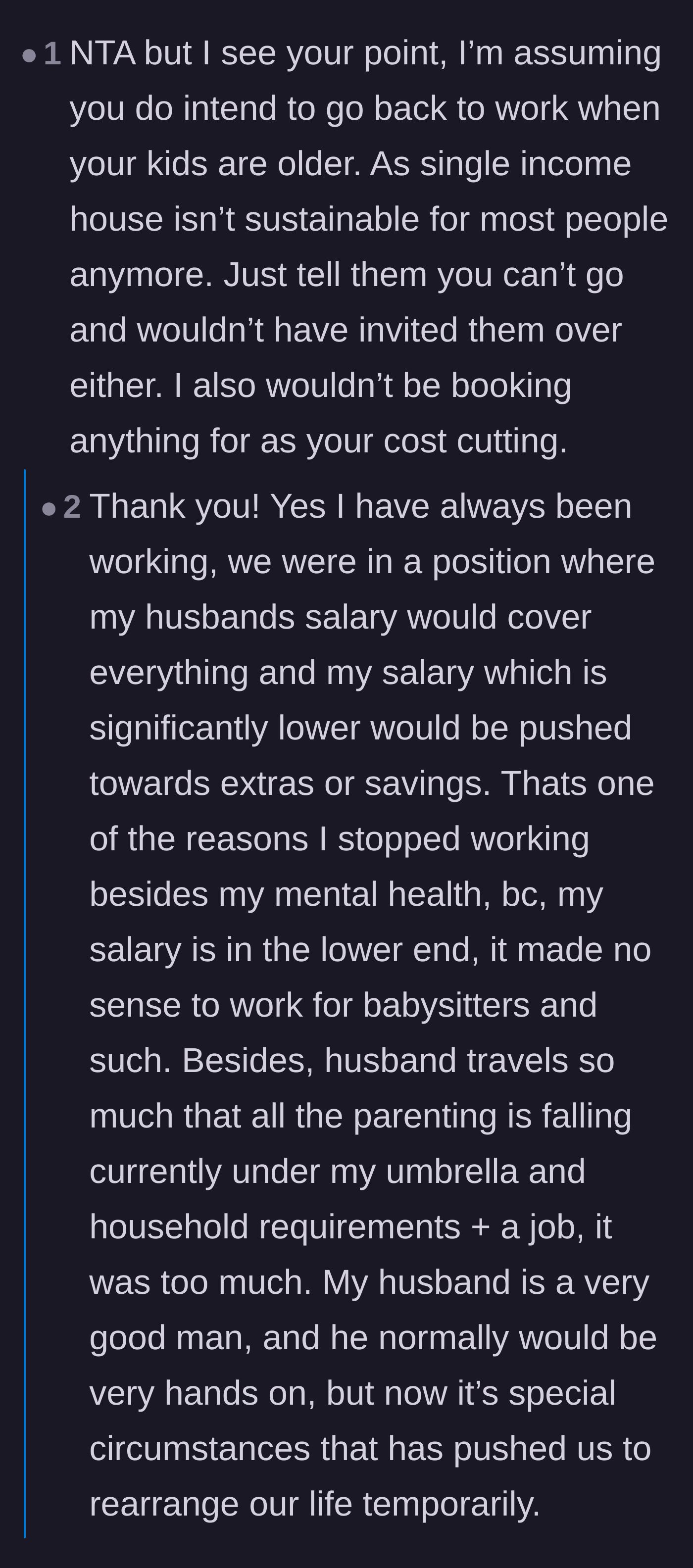 Comment thread 6 - Discussion on the unsustainability of single-income households and validation of the mother's burnout