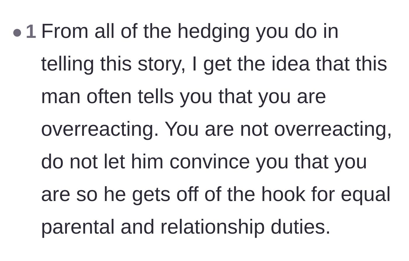 Comment thread 6 - A reader points out the author's hesitant writing style as a clear indicator of chronic emotional manipulation.