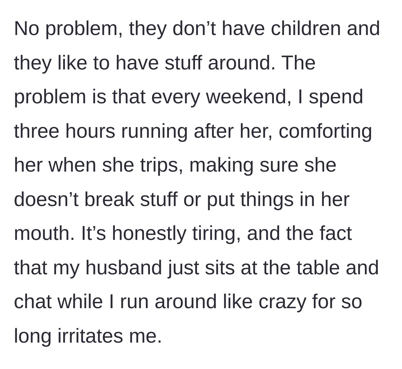 Story part 3 - The mother running after the child while the husband relaxes.