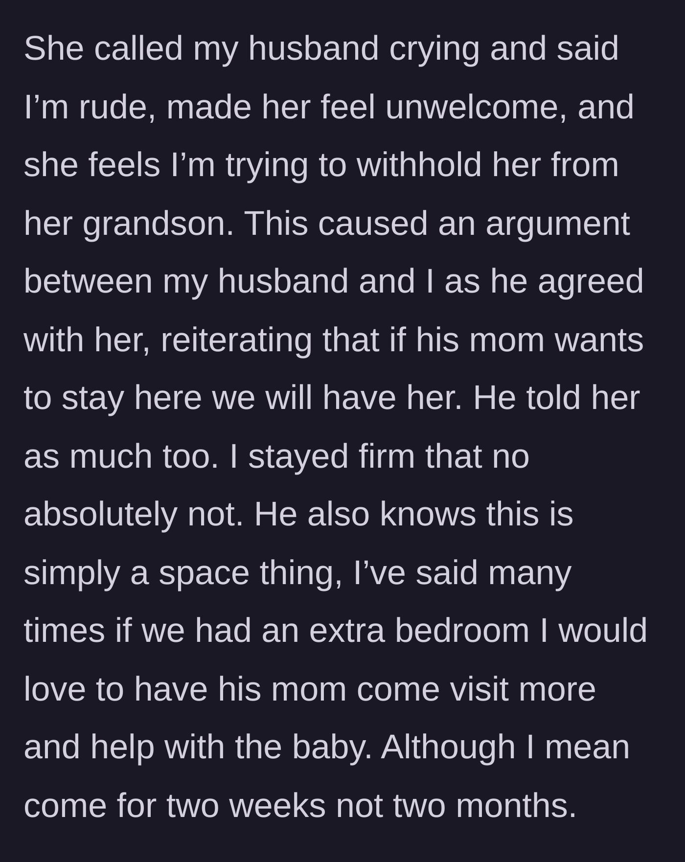 Story part 6 - Woman crying dramatically on the phone.
