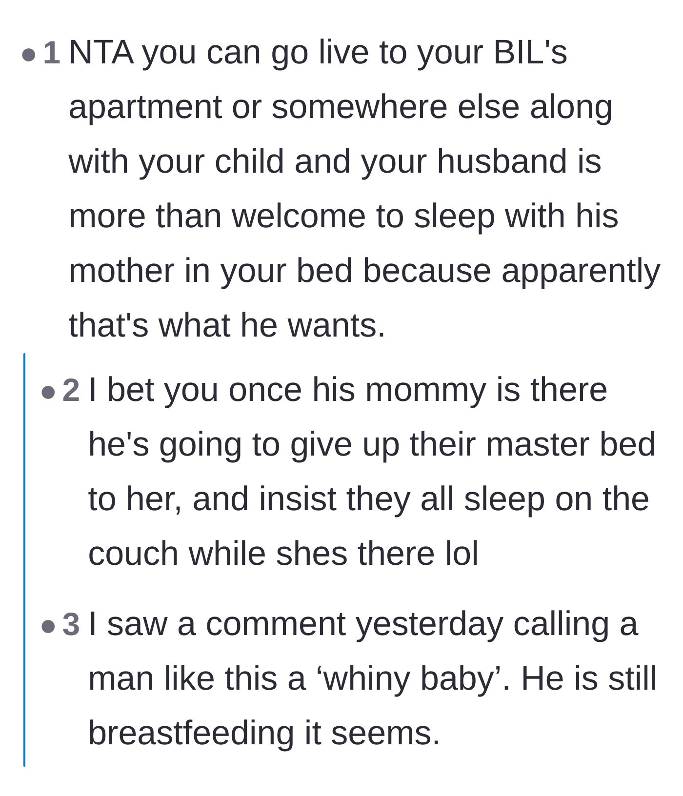 Comment thread 4 - Jokes about the husband abandoning his wife to sleep in the same bed as his mother.