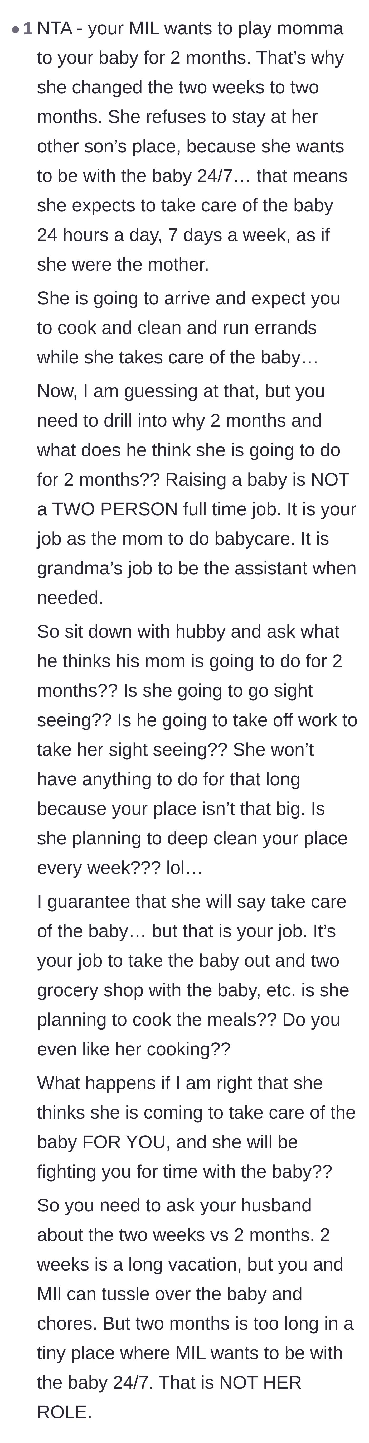 Comment thread 5 - Analysis of the mother-in-law's underlying plan to play do-over mom with the newborn.