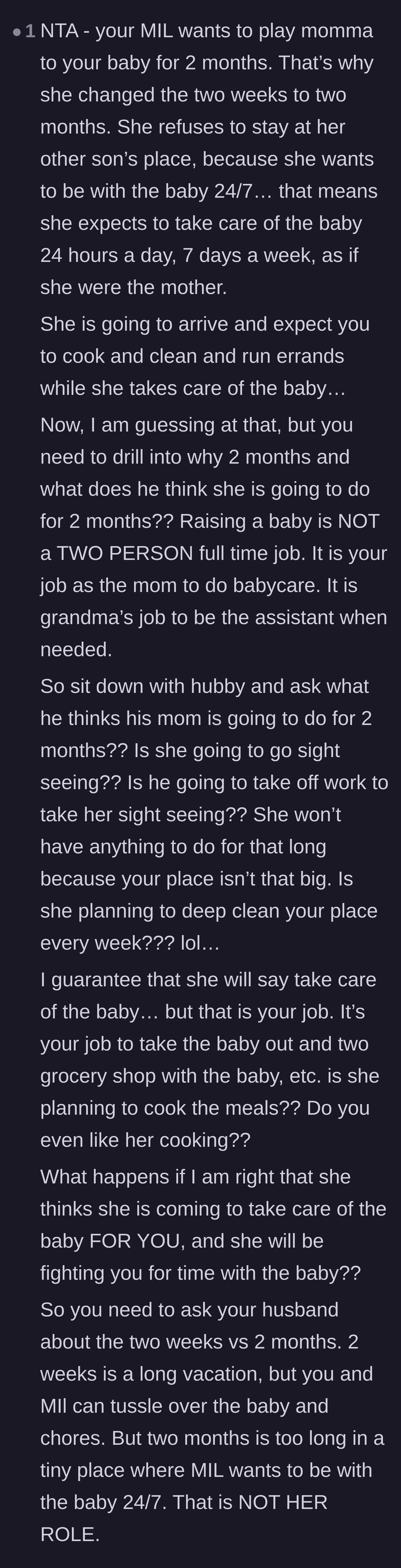 Comment thread 5 - Analysis of the mother-in-law's underlying plan to play do-over mom with the newborn.