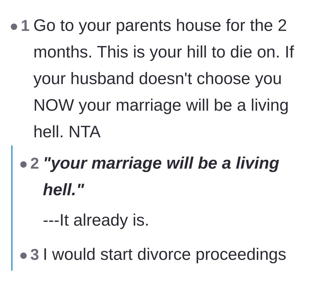 Comment thread 6 - Commenters urging the wife to pack her bags and leave her marriage immediately.